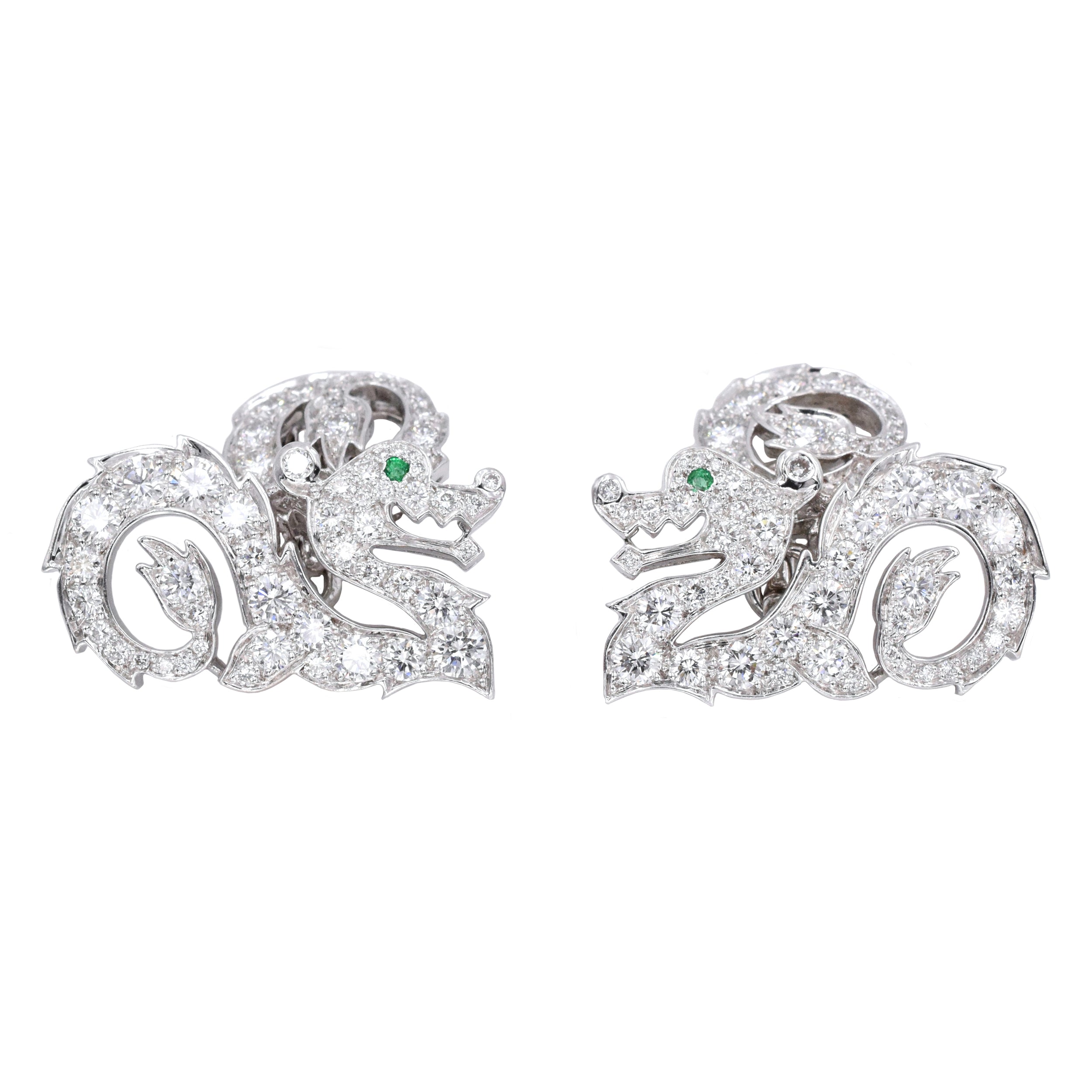 Cartier 2001 Diamond Dragon Cufflinks In 18k White Gold