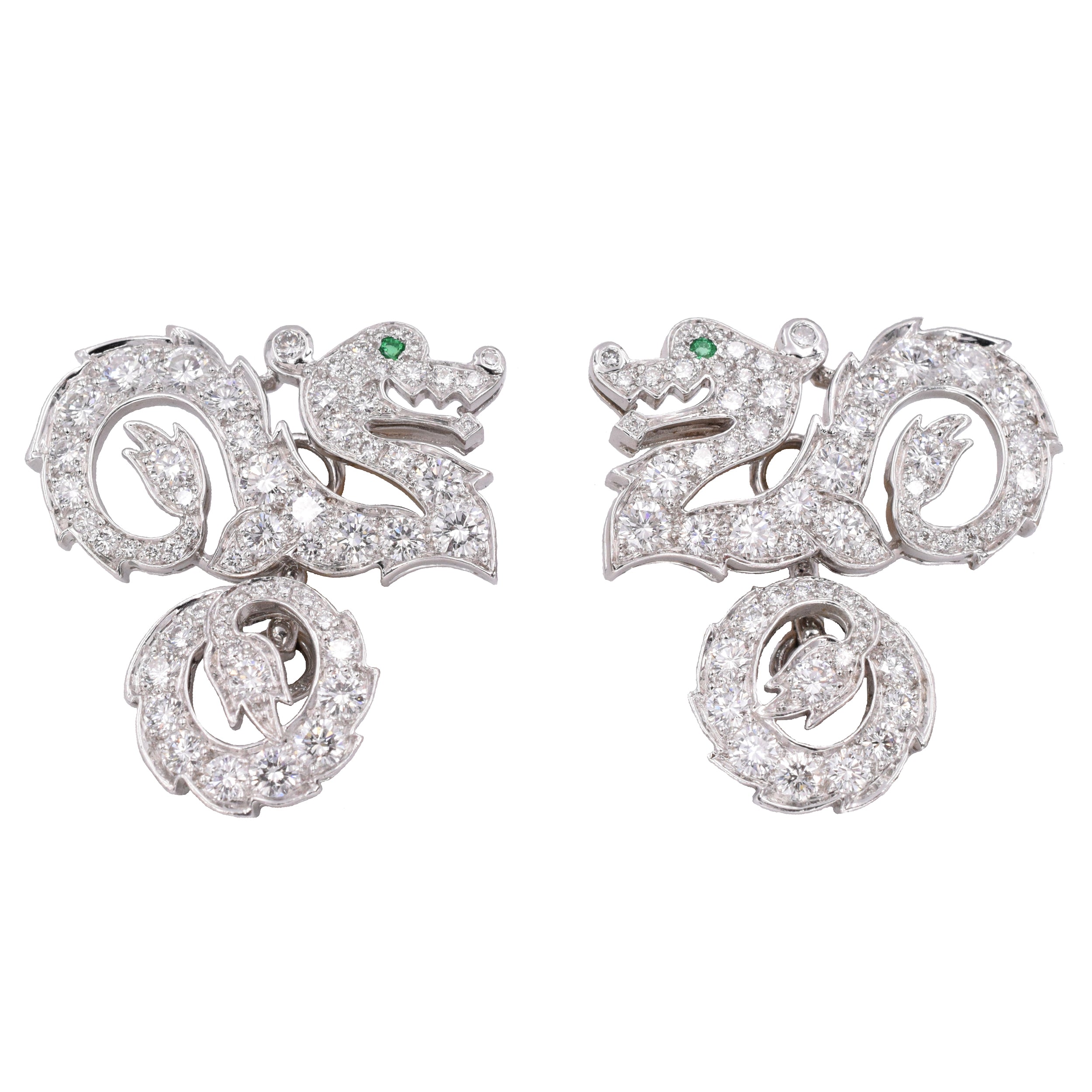 Cartier 2001 Diamond Dragon Cufflinks In 18k White Gold