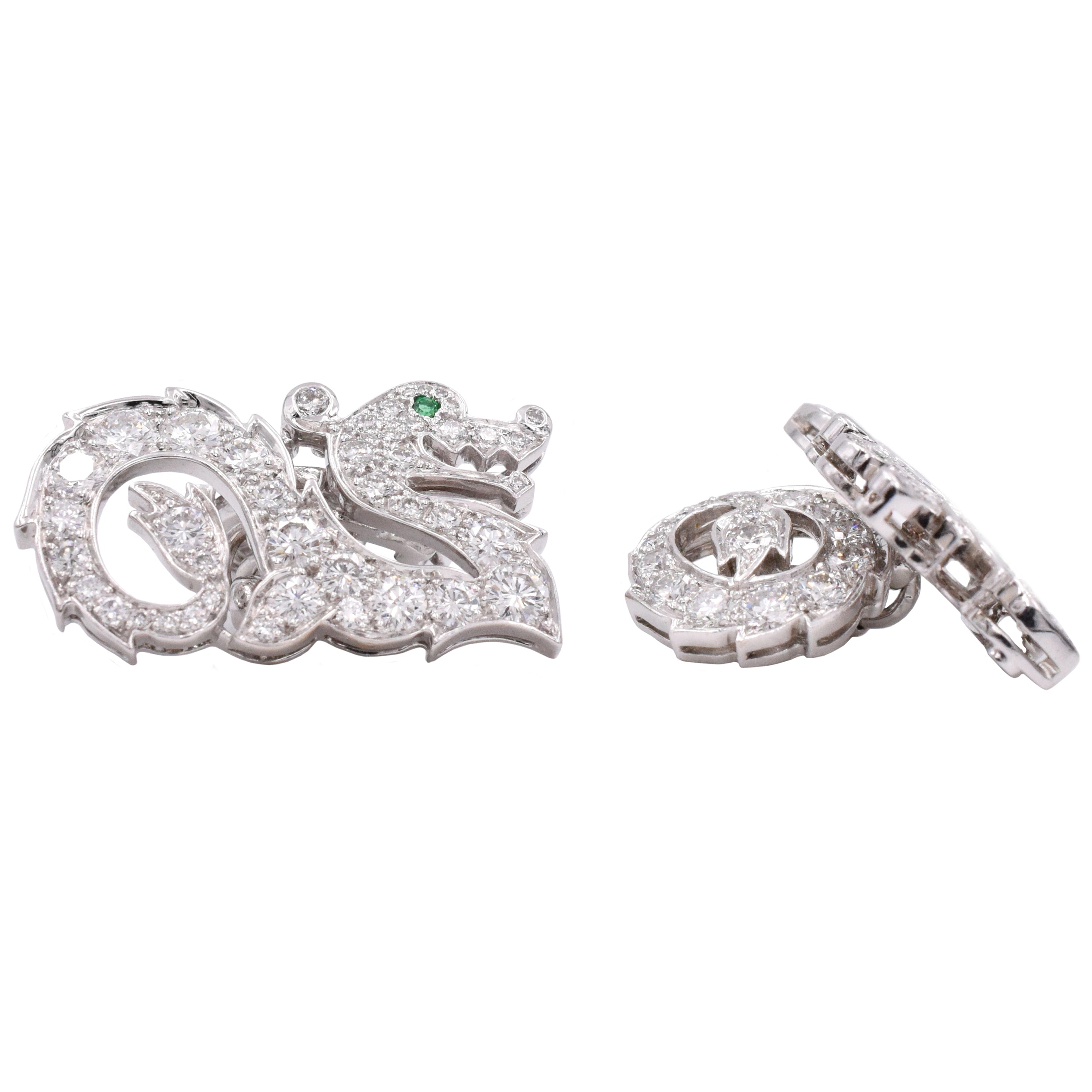 Cartier 2001 Diamond Dragon Cufflinks In 18k White Gold