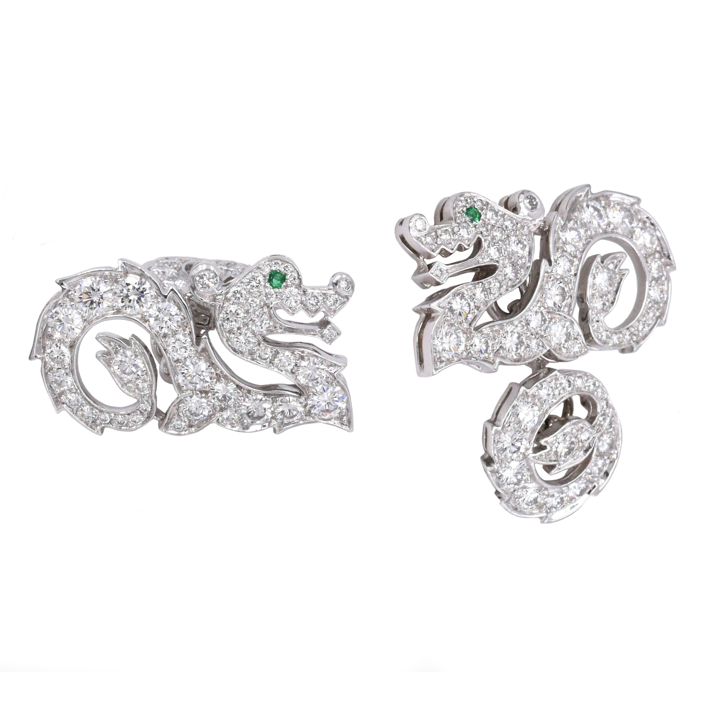 Cartier 2001 Diamond Dragon Cufflinks In 18k White Gold