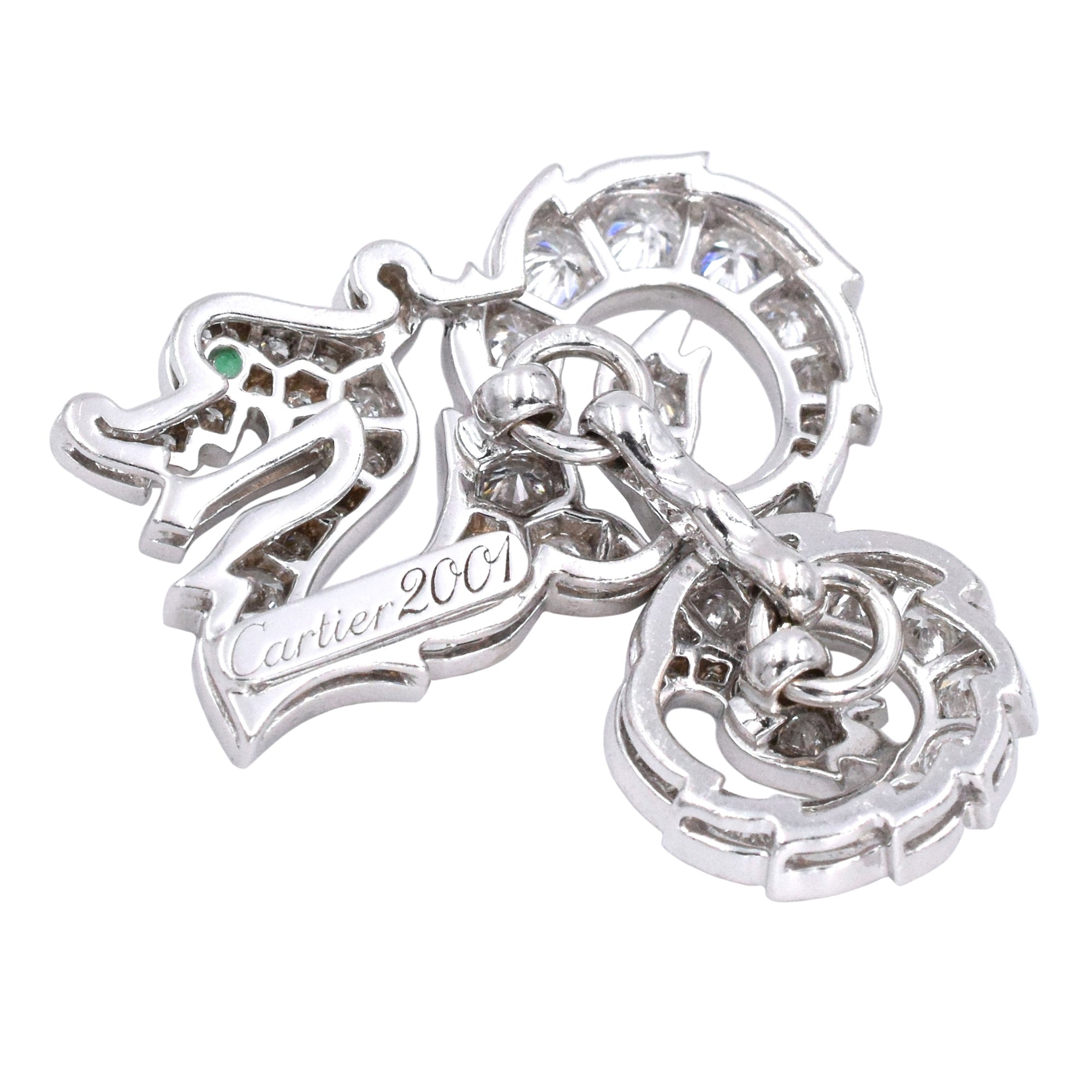 Cartier 2001 Diamond Dragon Cufflinks In 18k White Gold