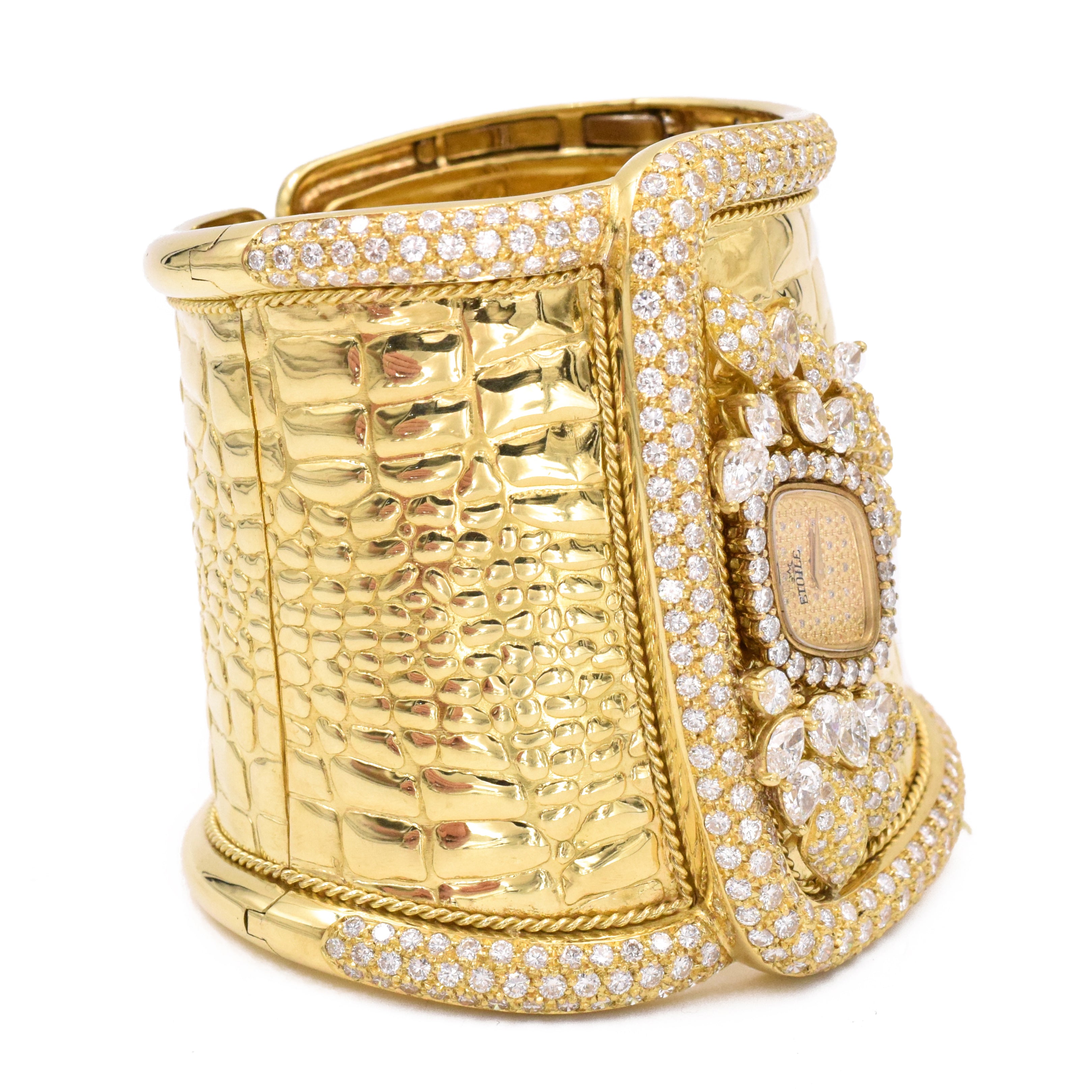 Etoile 1970's Diamond Cuff Watch Made in 18K Yellow Gold