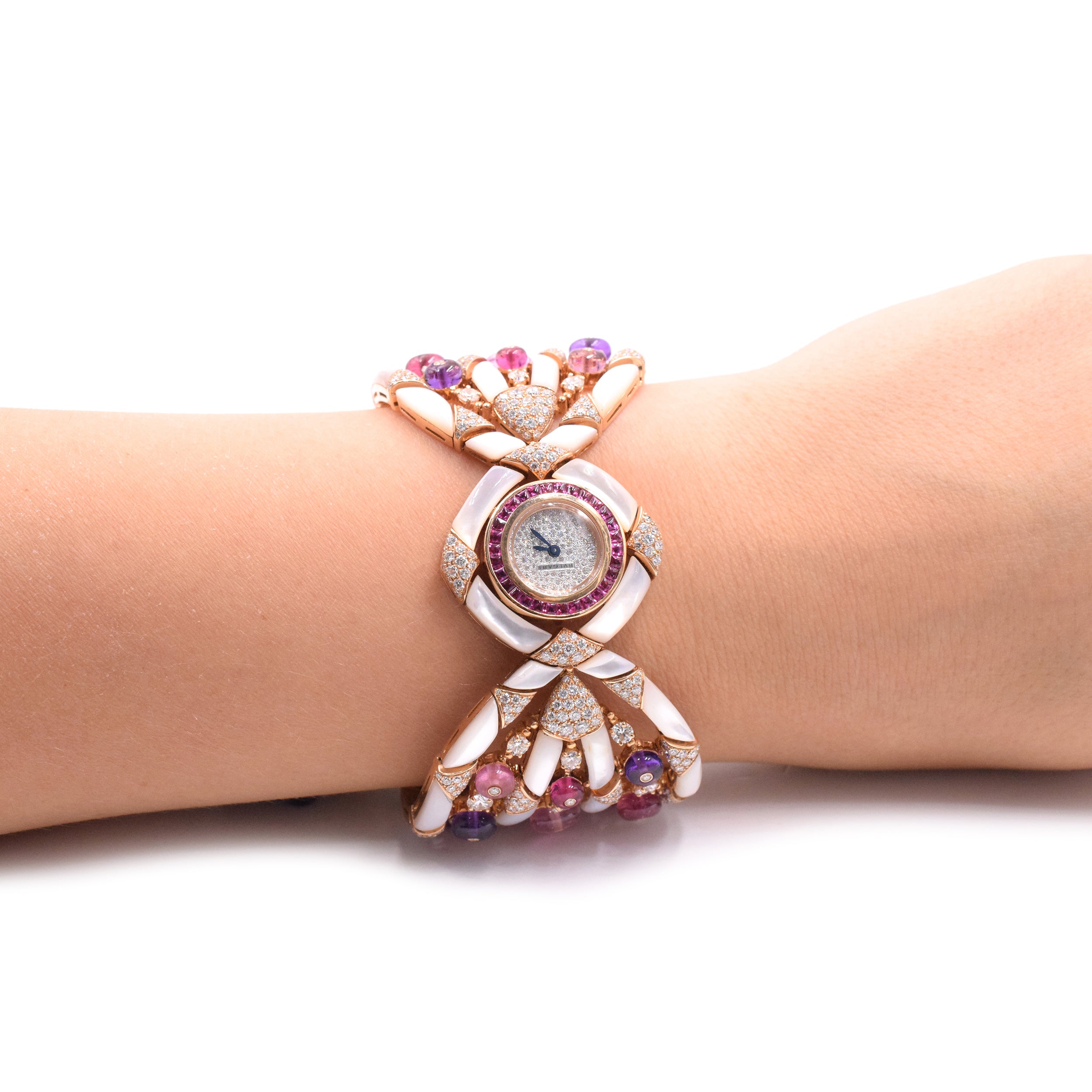 Bulgari Mother of Pearls, Diamond & Spinel Watch In 18k Gold