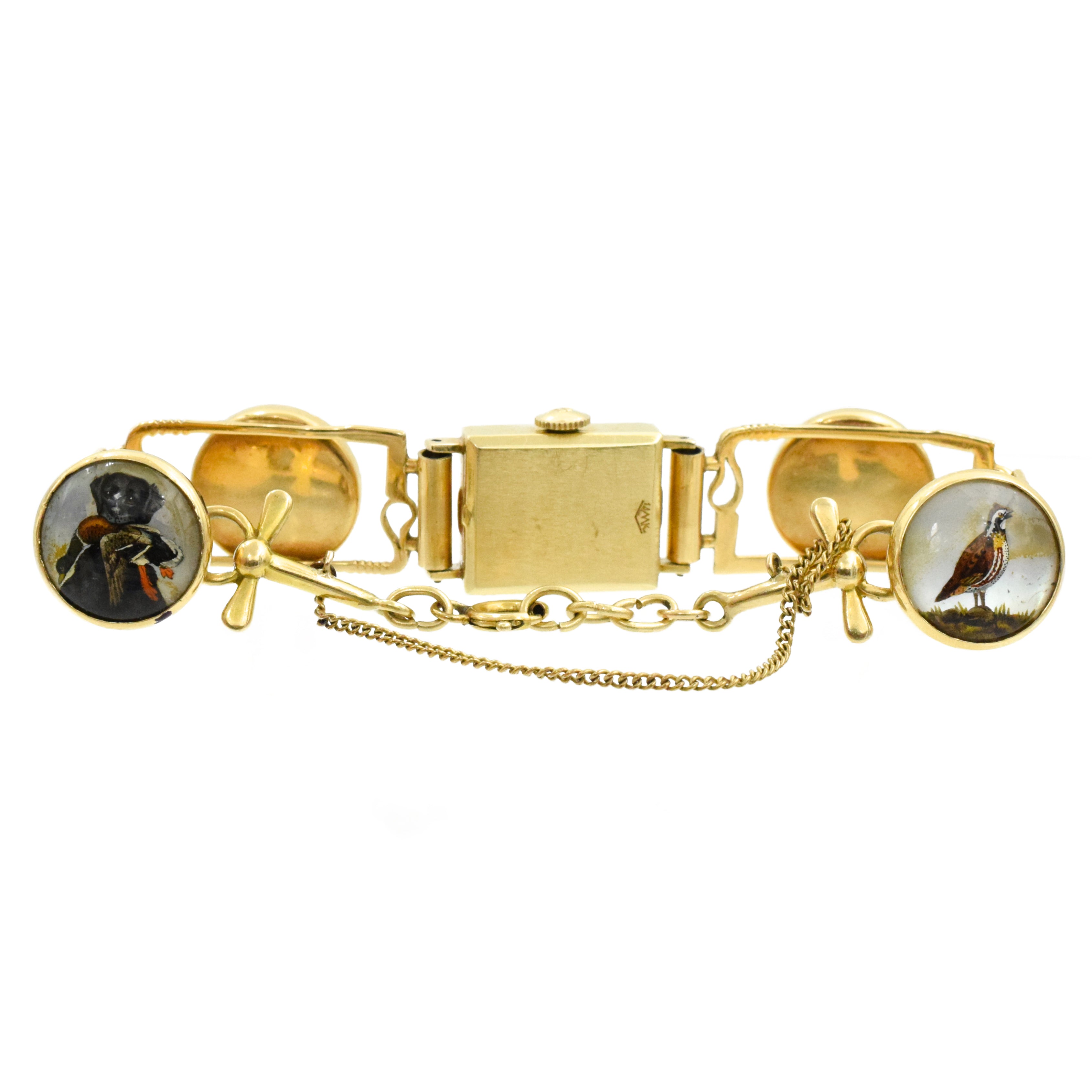 Ladies Vintage Hunting Theme Movado Watch in 14k Yellow Gold