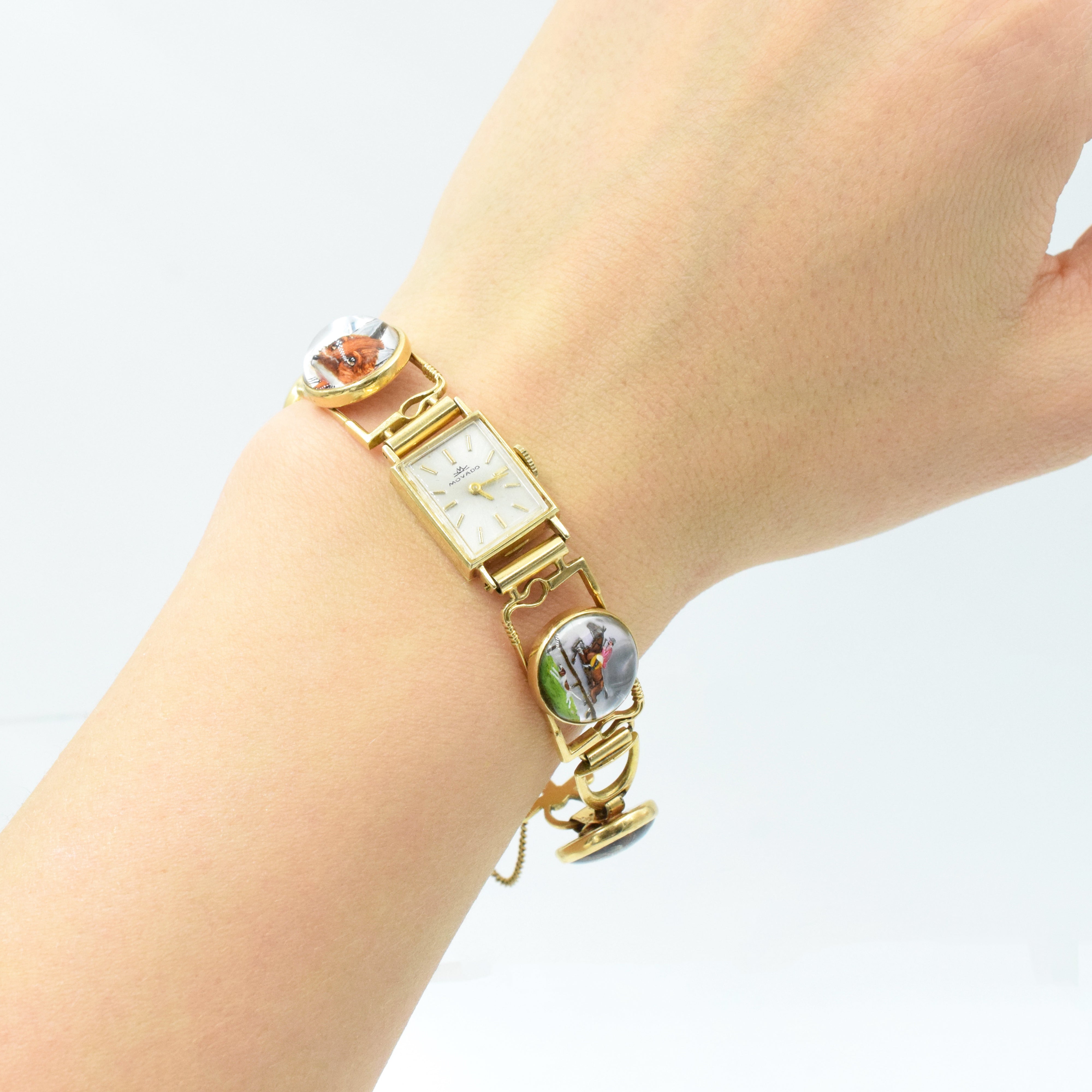 Ladies Vintage Hunting Theme Movado Watch in 14k Yellow Gold