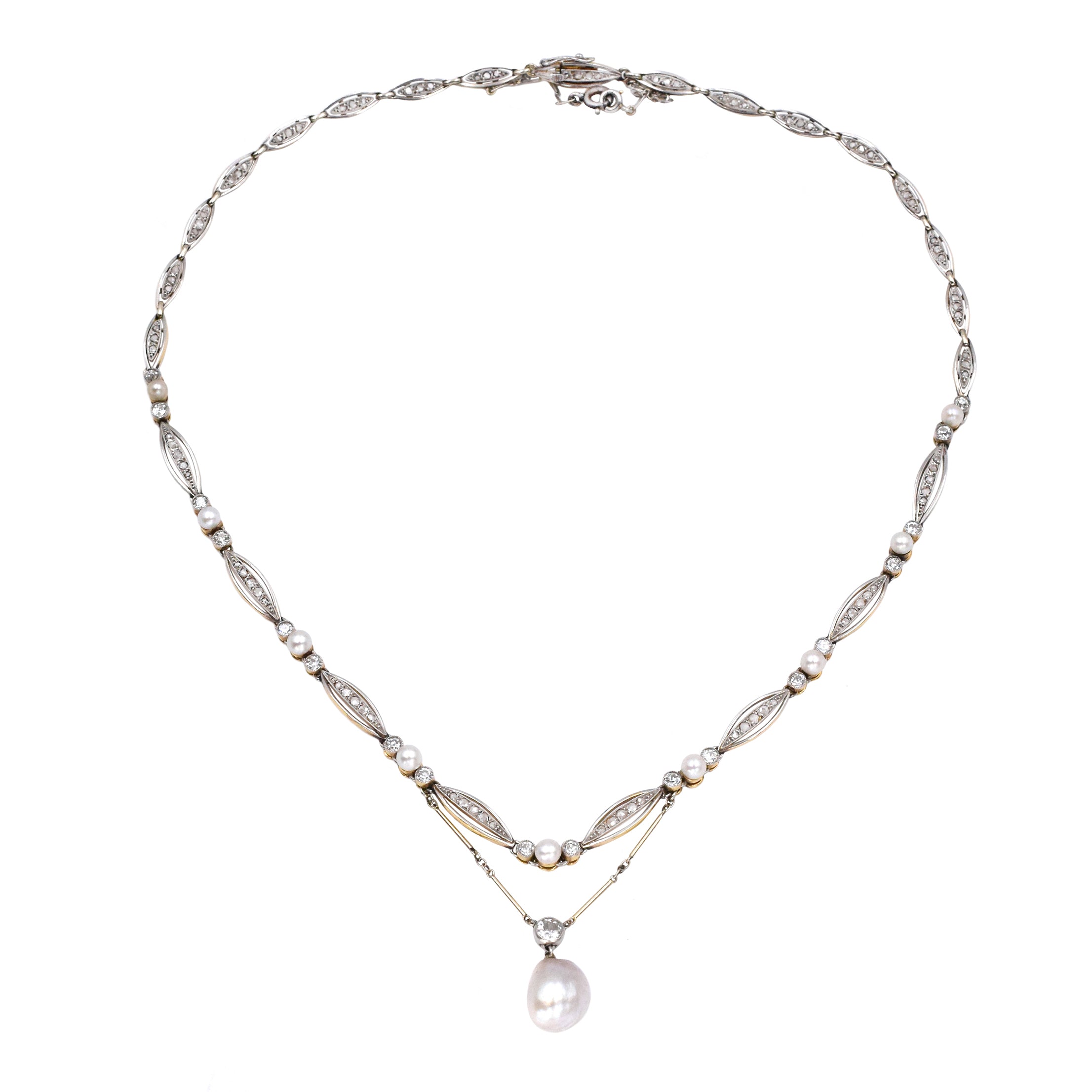Antique Natural Pearl & Diamond Necklace