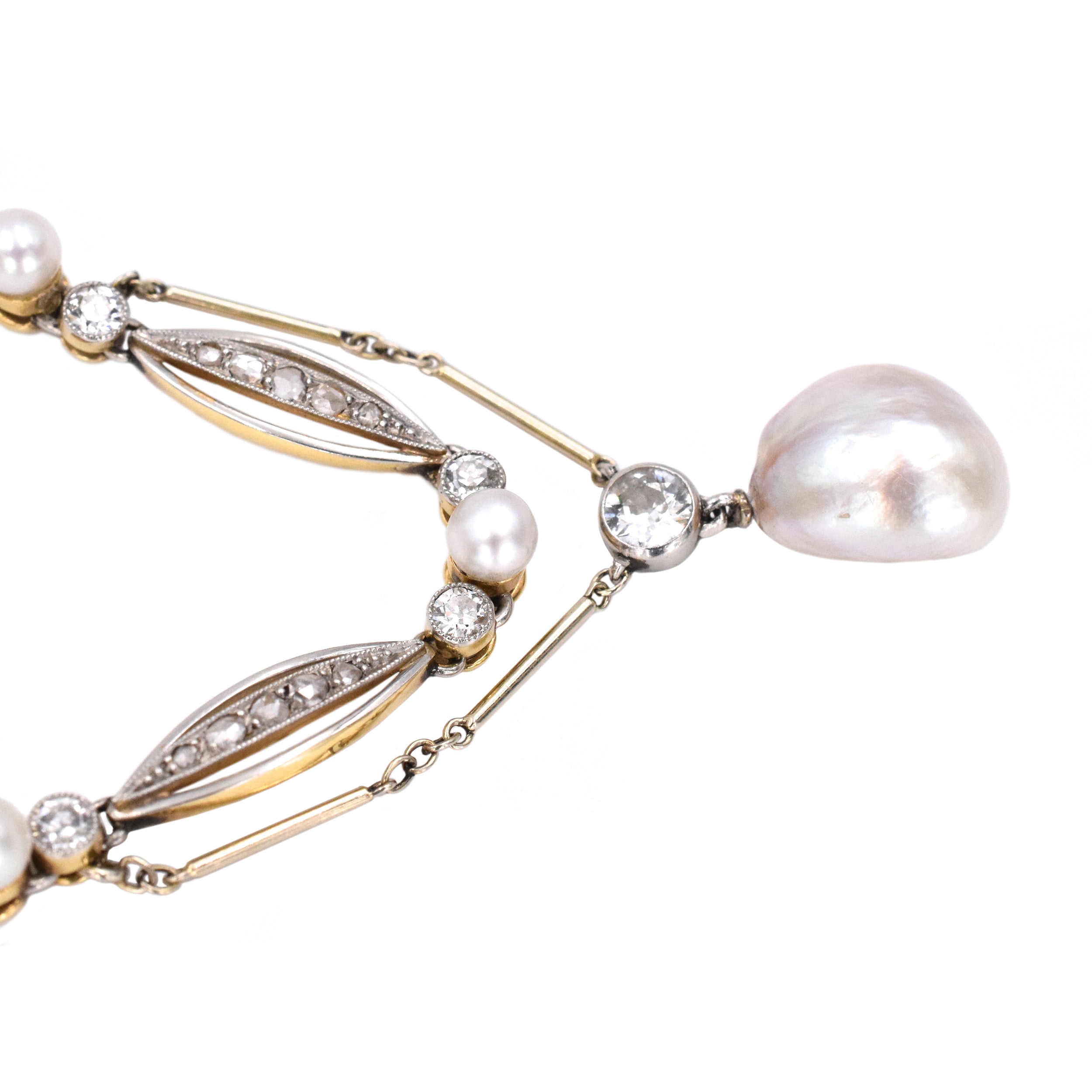 Antique Natural Pearl & Diamond Necklace