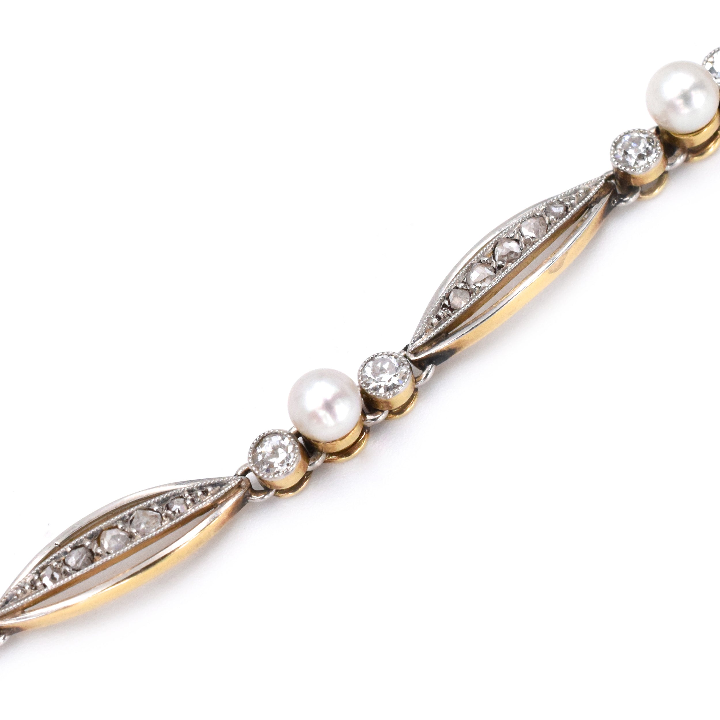 Antique Natural Pearl & Diamond Necklace