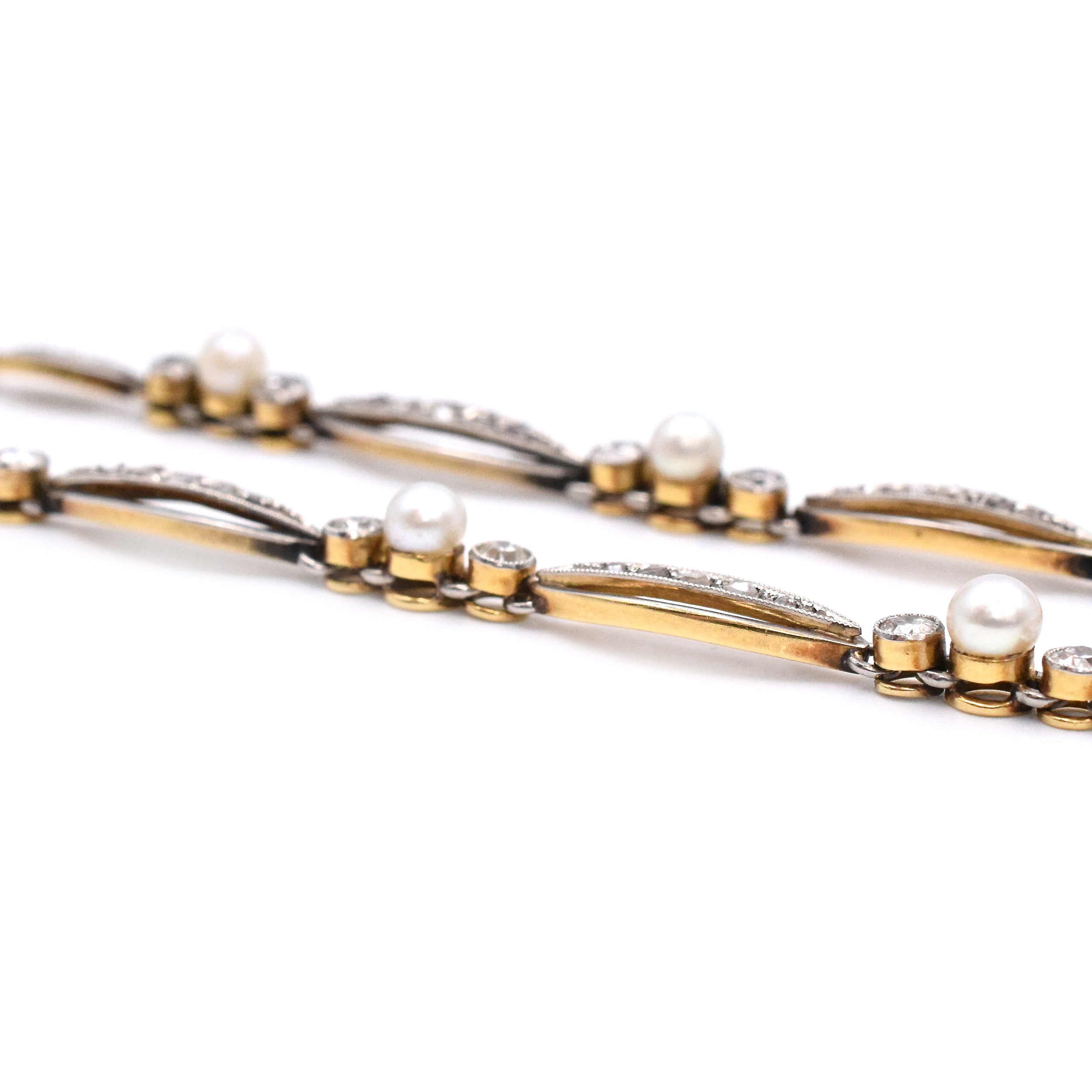 Antique Natural Pearl & Diamond Necklace