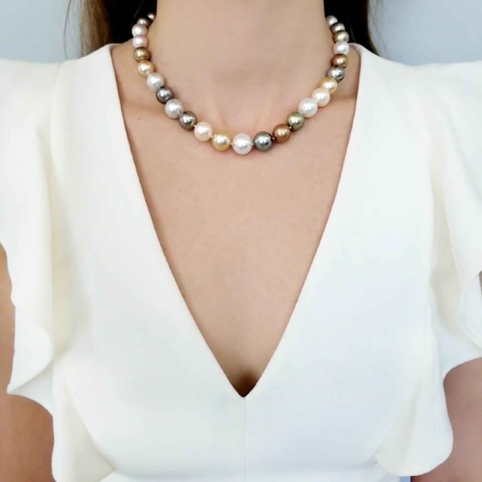 Multicolor Pearl and Diamond Necklace