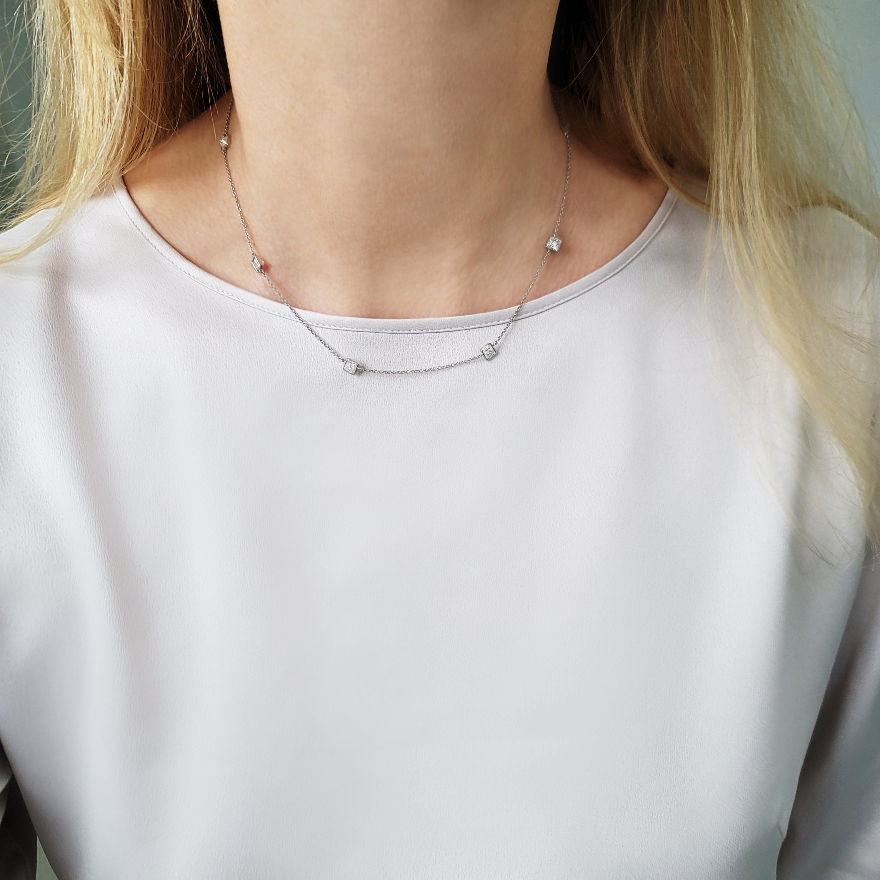 1.90ct Princess Cut Diamond By The Yard Necklace