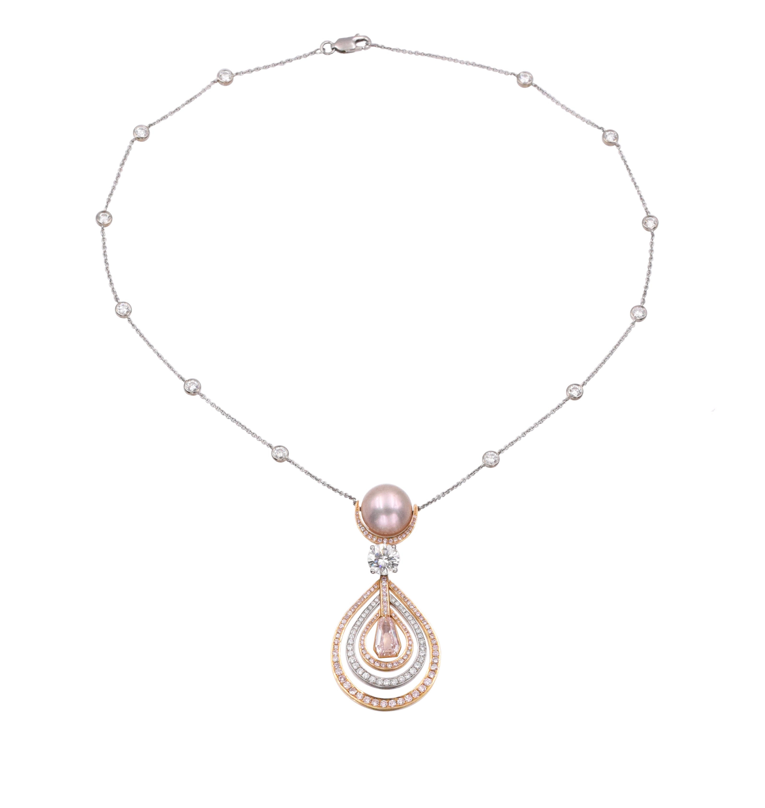 Pink Diamond & Pearl Necklace In Platinum And 18k Rose Gold