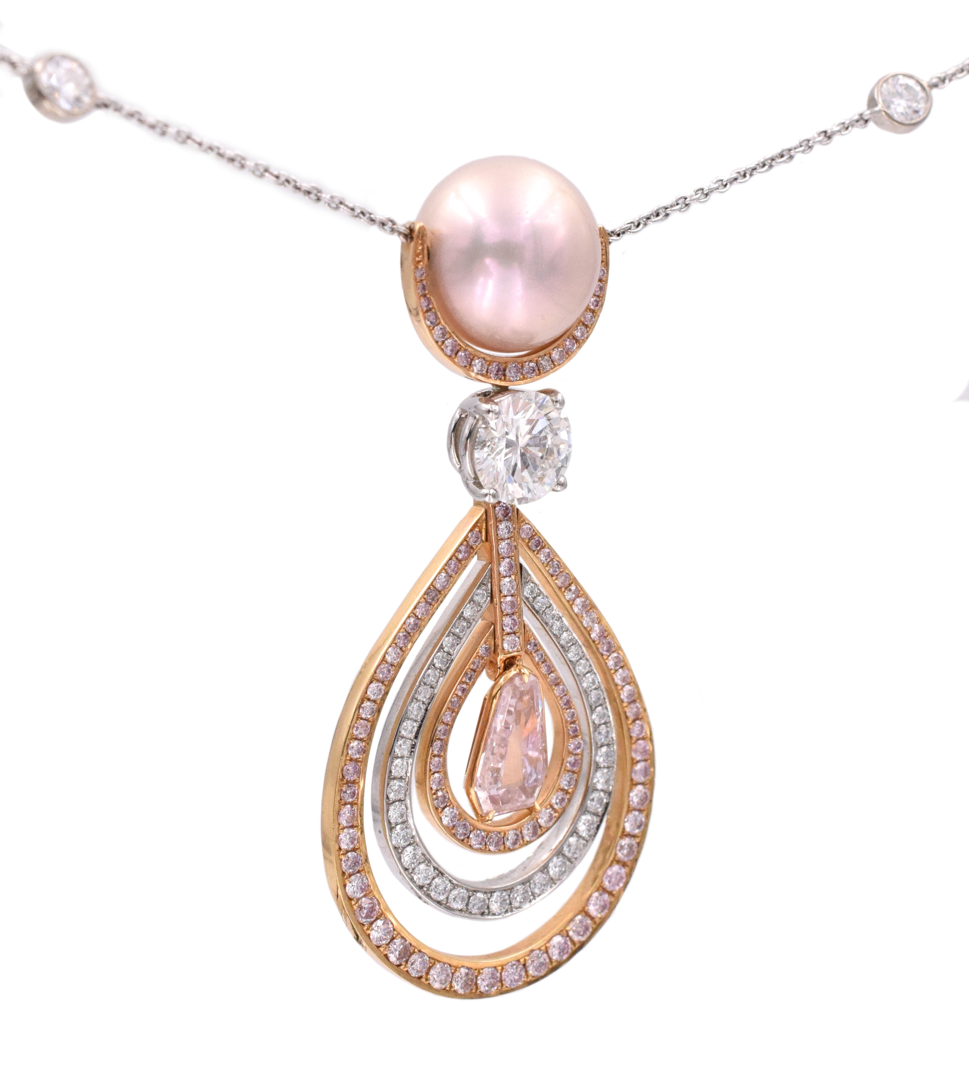 Pink Diamond & Pearl Necklace In Platinum And 18k Rose Gold