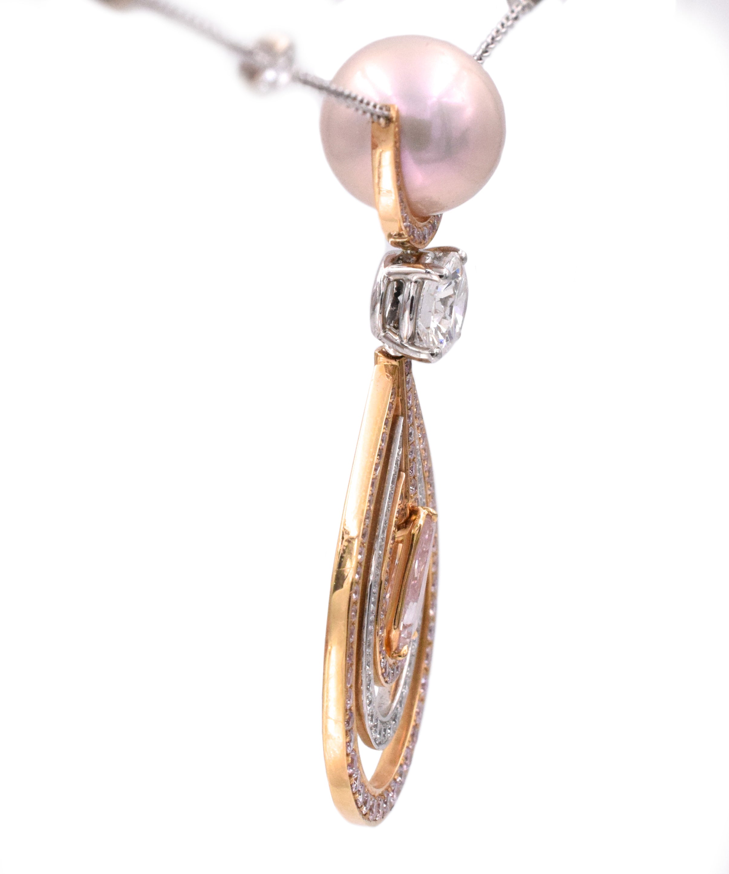 Pink Diamond & Pearl Necklace In Platinum And 18k Rose Gold