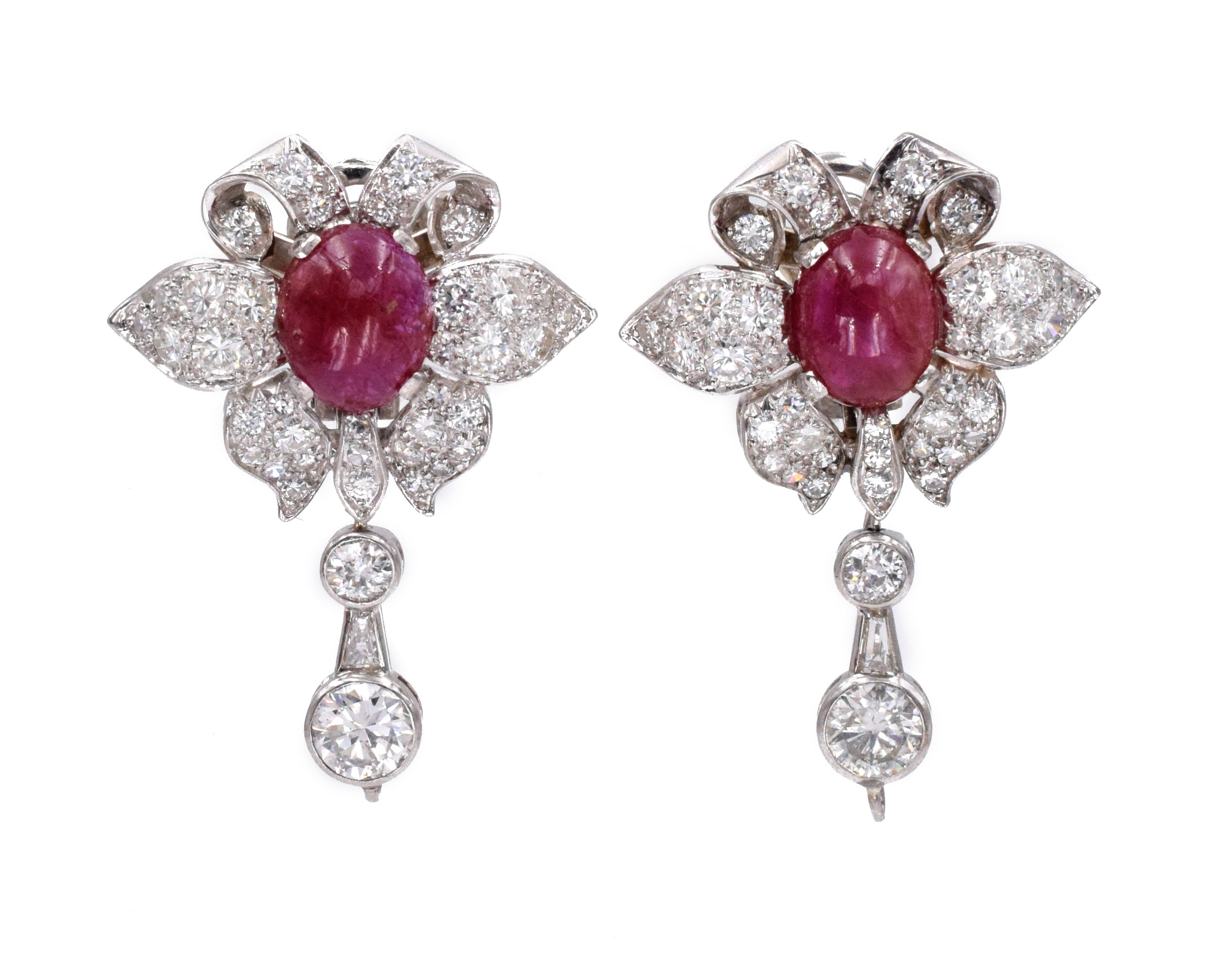 1940's Versatile Diamond & Burma Ruby Necklace & Earrings Set
