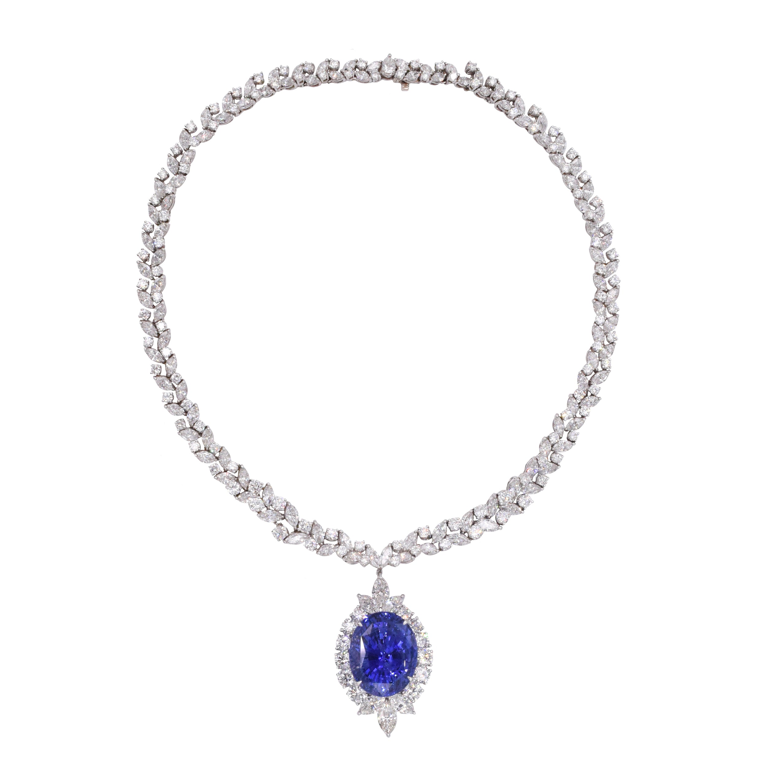 70.14ct Ceylon Sapphire & 44.50ct Diamond Necklace & Earrings Suite