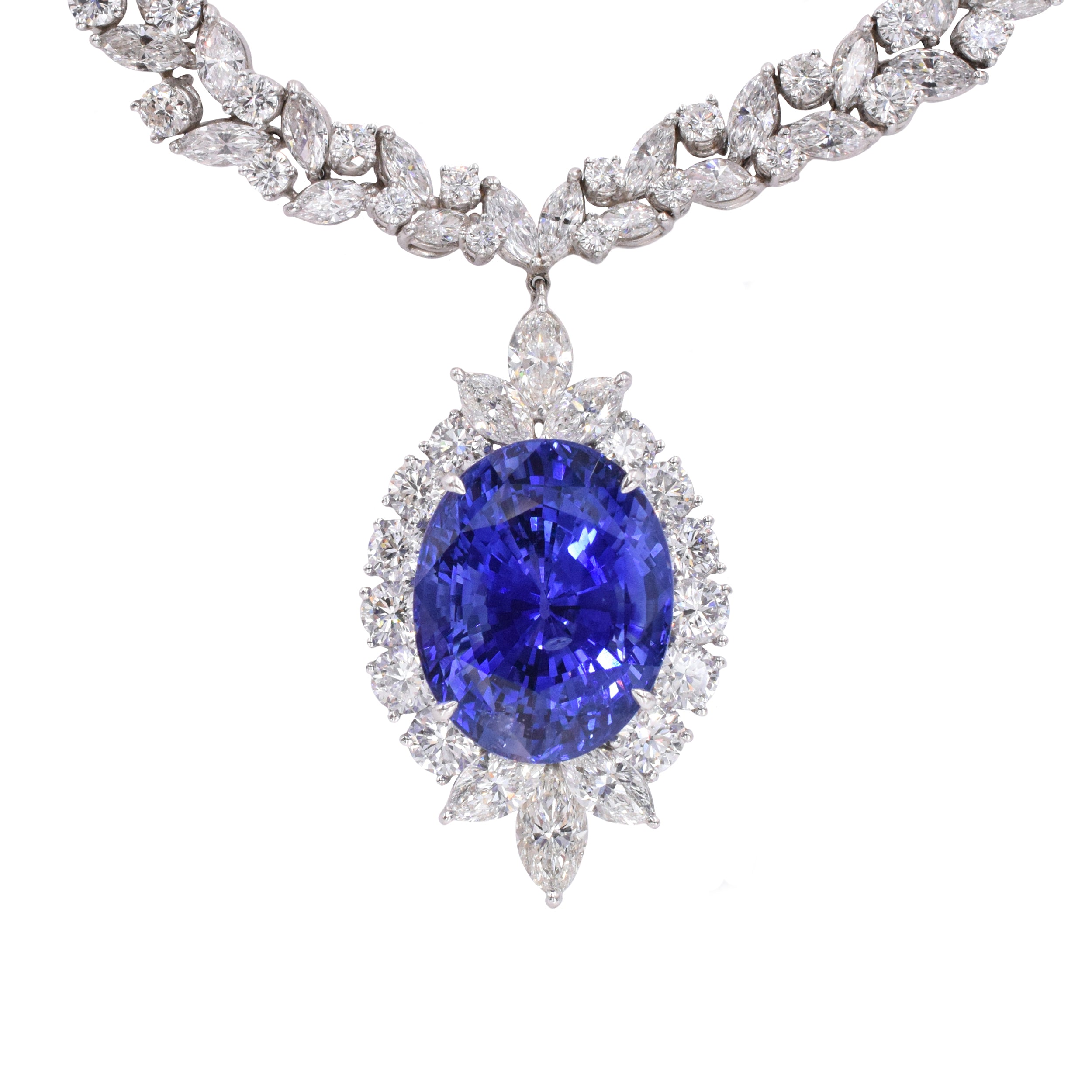 70.14ct Ceylon Sapphire & 44.50ct Diamond Necklace & Earrings Suite