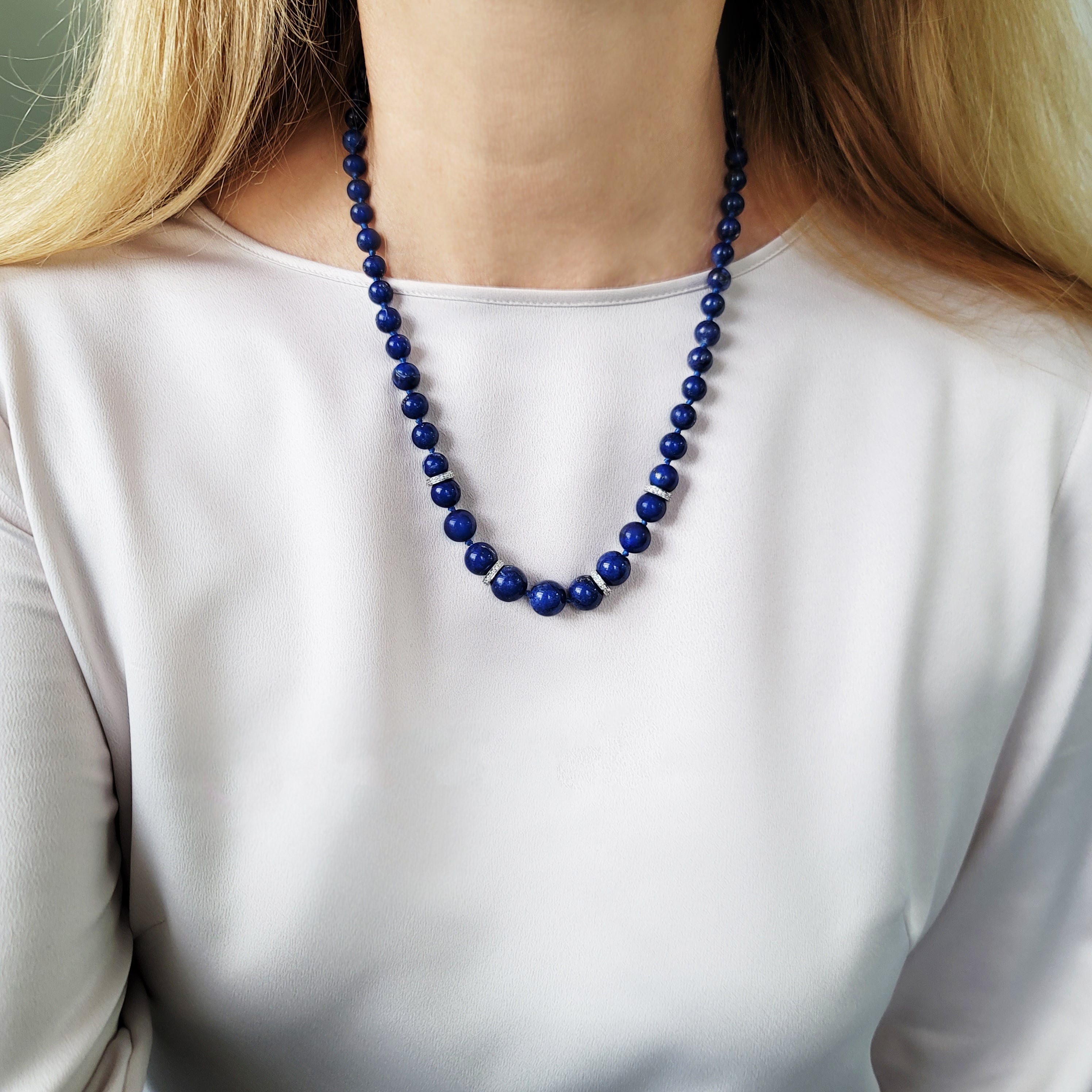 Lapis Lazuli & Diamond Bead Necklace