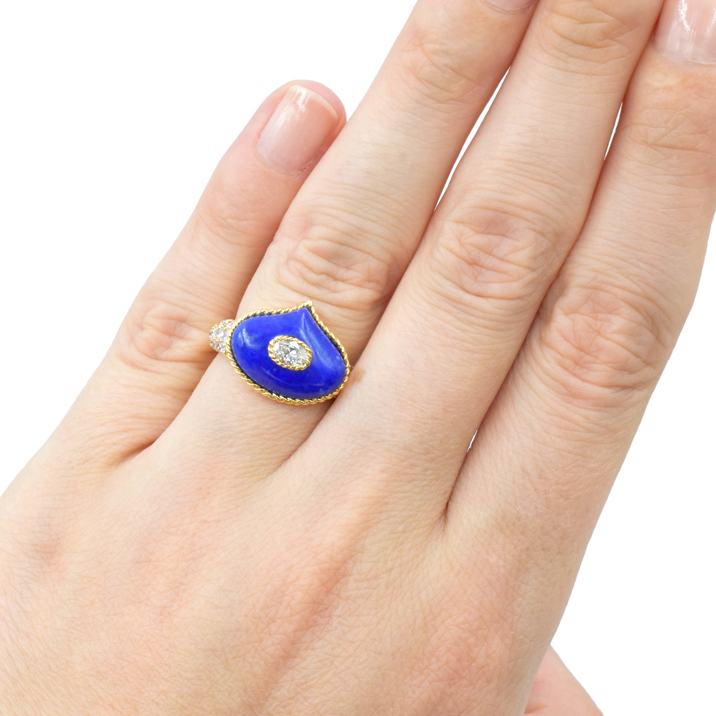 Alexandre Reza 1990's Diamond and Lapis Lazuli Necklace, Earrings & Ring Set In 18k Gold