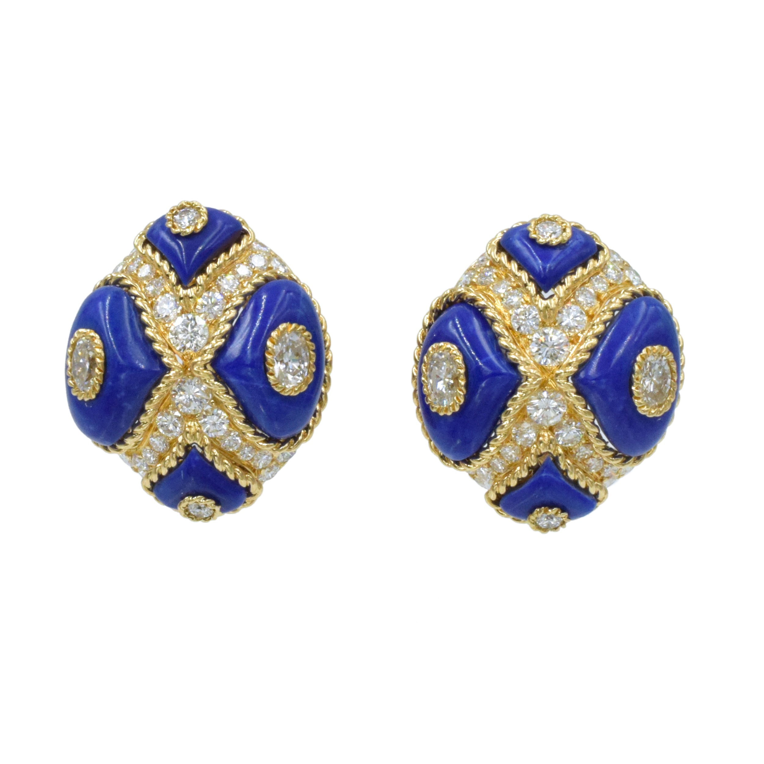 Alexandre Reza 1990's Diamond and Lapis Lazuli Necklace, Earrings & Ring Set In 18k Gold
