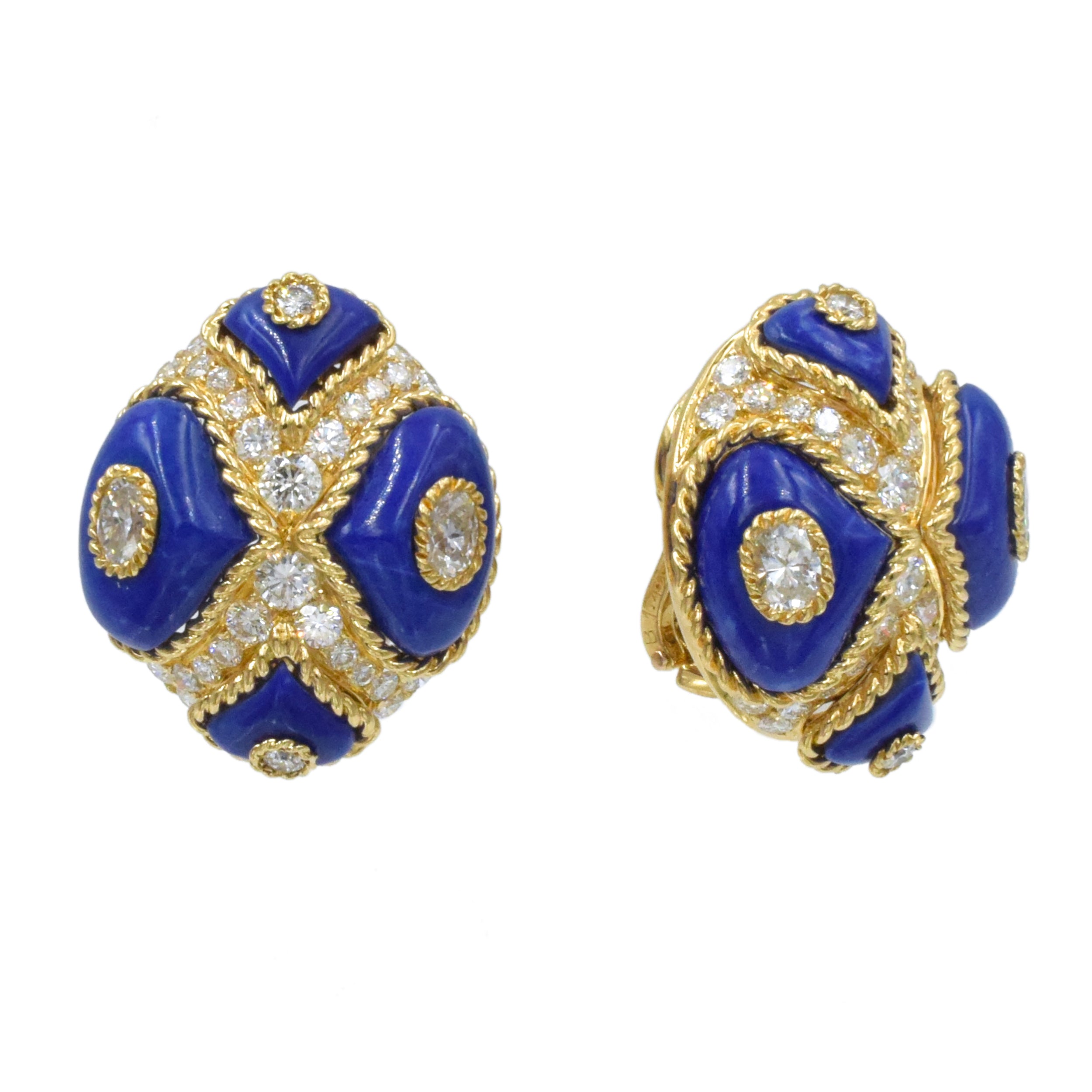 Alexandre Reza 1990's Diamond and Lapis Lazuli Necklace, Earrings & Ring Set In 18k Gold