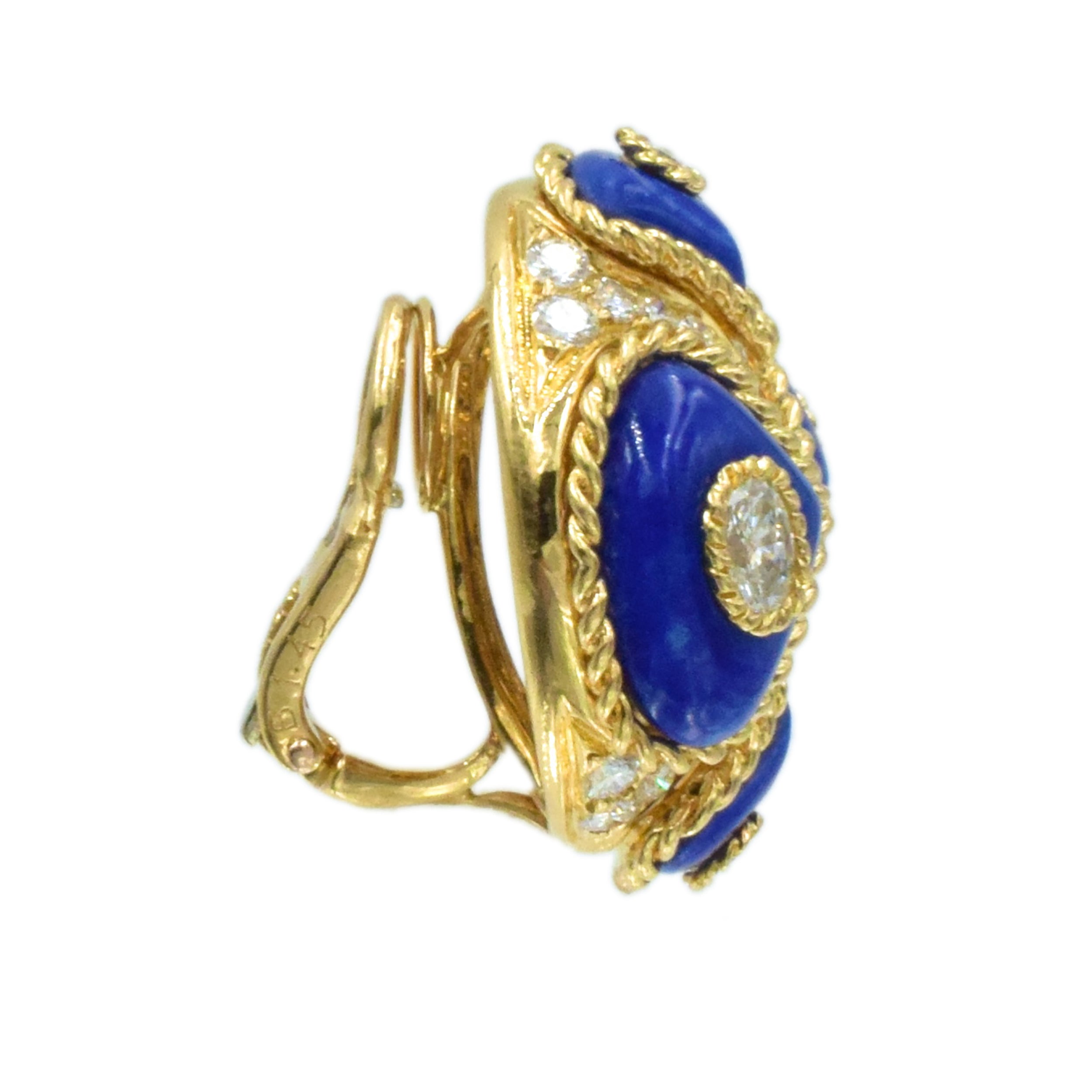 Alexandre Reza 1990's Diamond and Lapis Lazuli Necklace, Earrings & Ring Set In 18k Gold