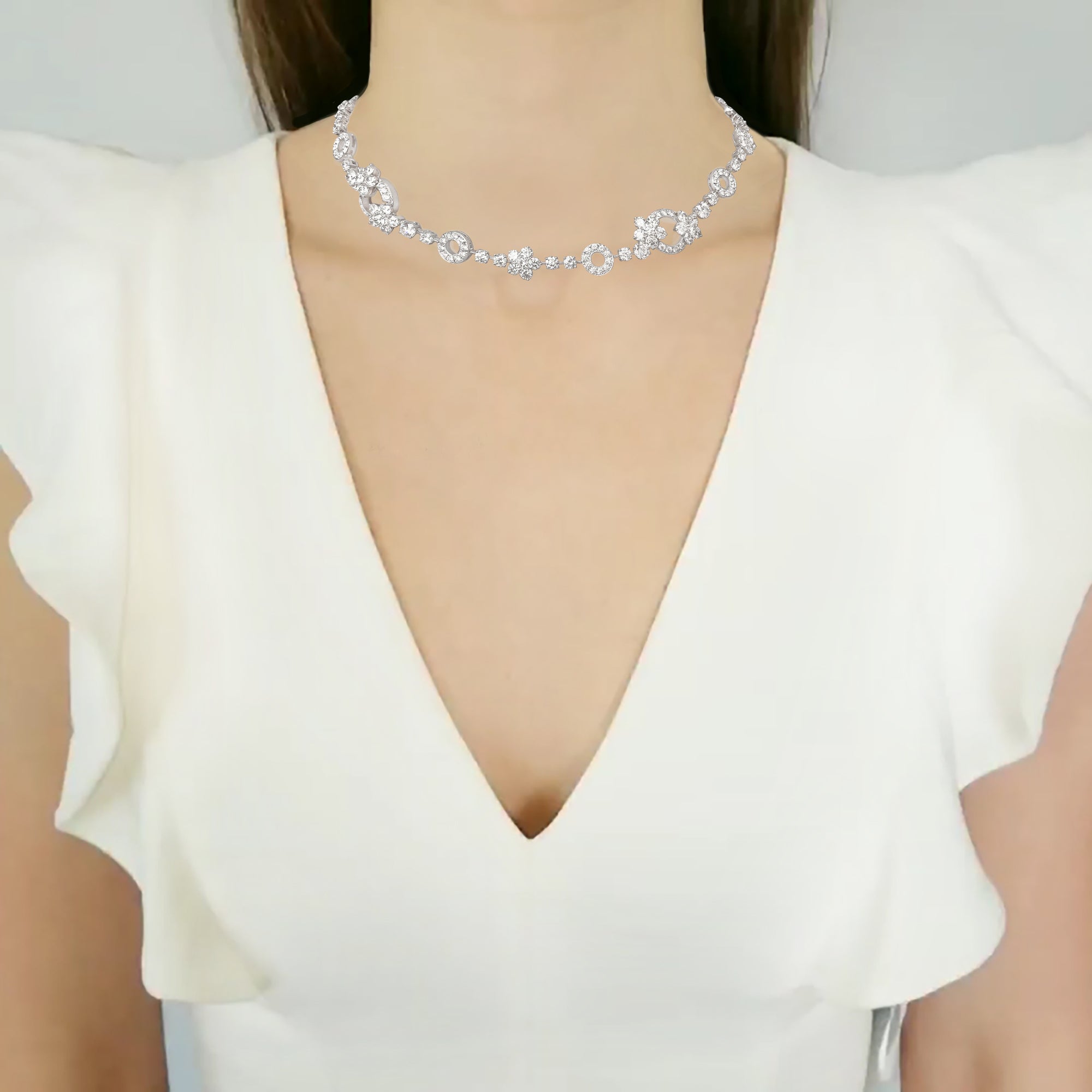 Graff 34.50ct Floral Diamond Necklace In 18k White Gold