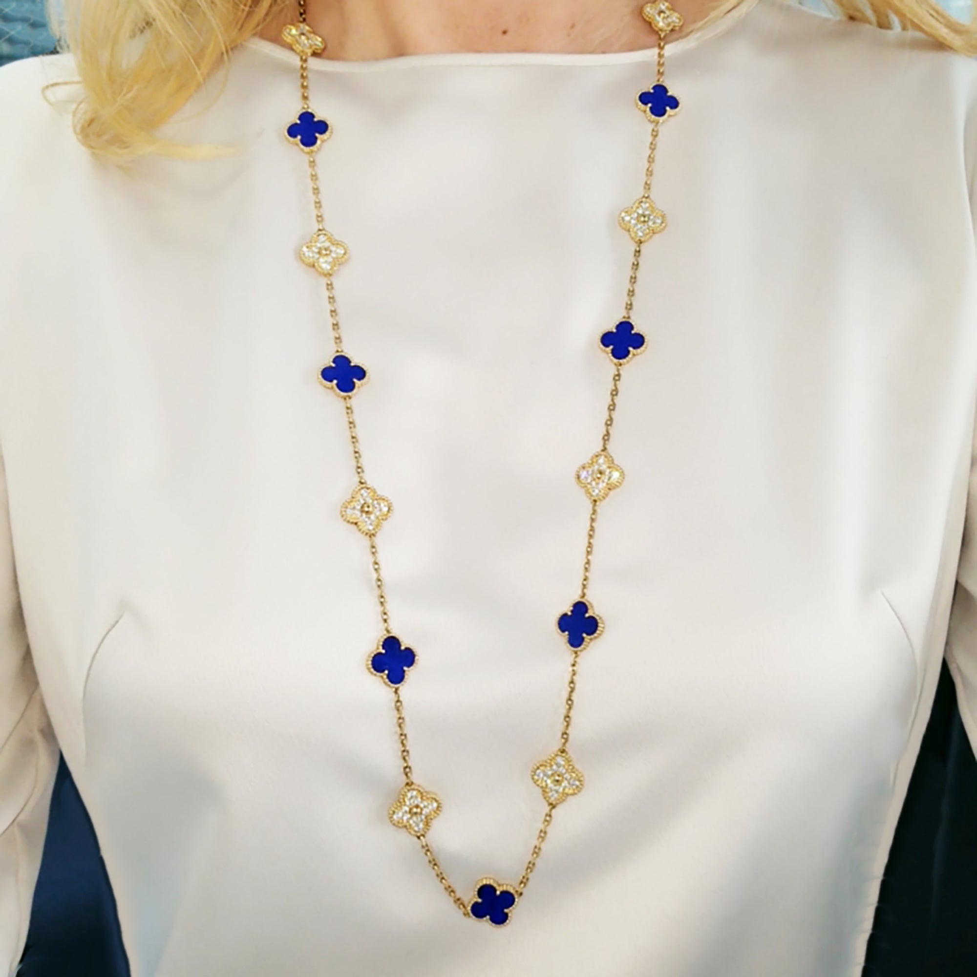 Iconic Diamond & Lapis Lazuli Alhambra Necklace by Van Cleef & Arpels
