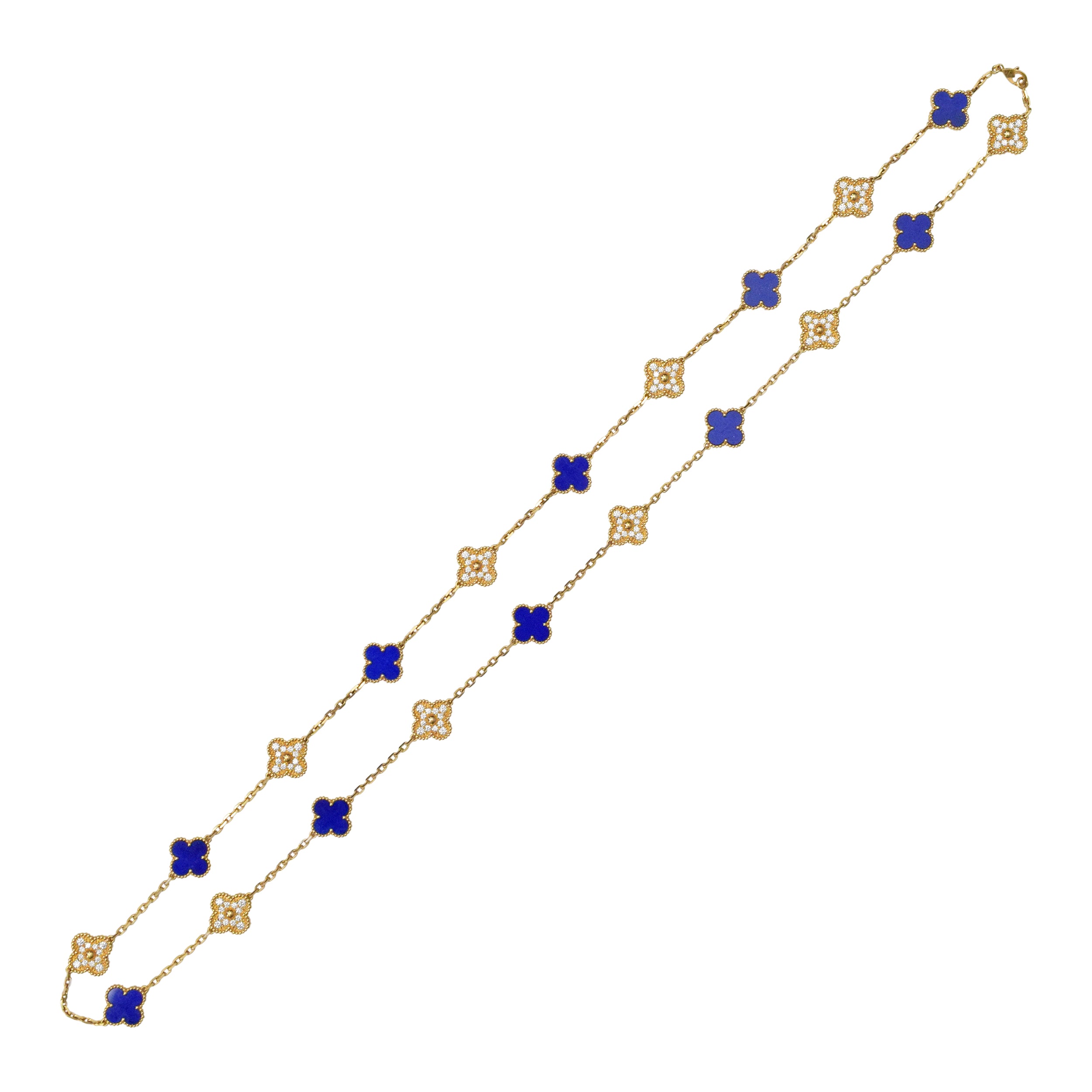 Iconic Diamond & Lapis Lazuli Alhambra Necklace by Van Cleef & Arpels