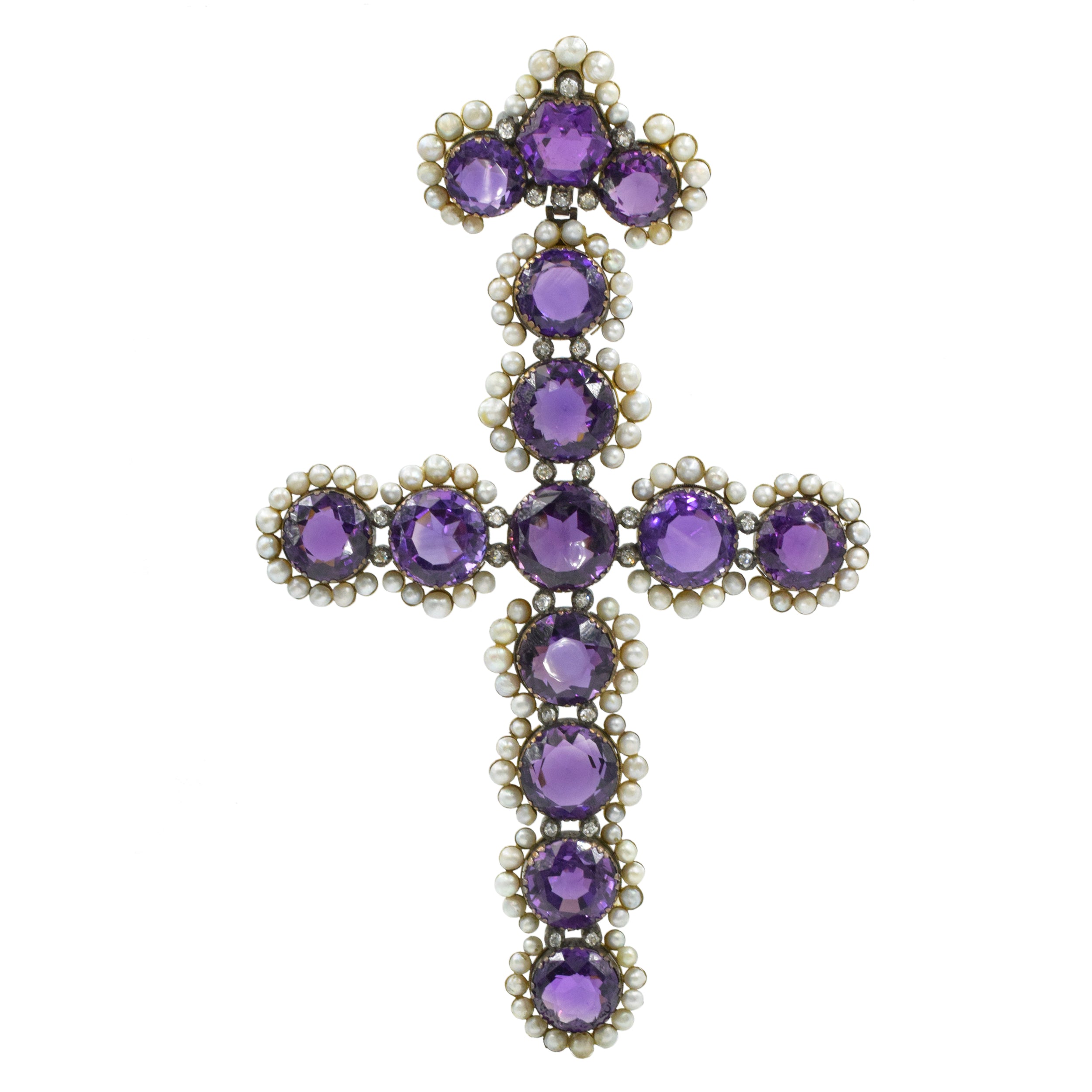 Antique Amethyst, Pearl & Diamond Cross Pendant