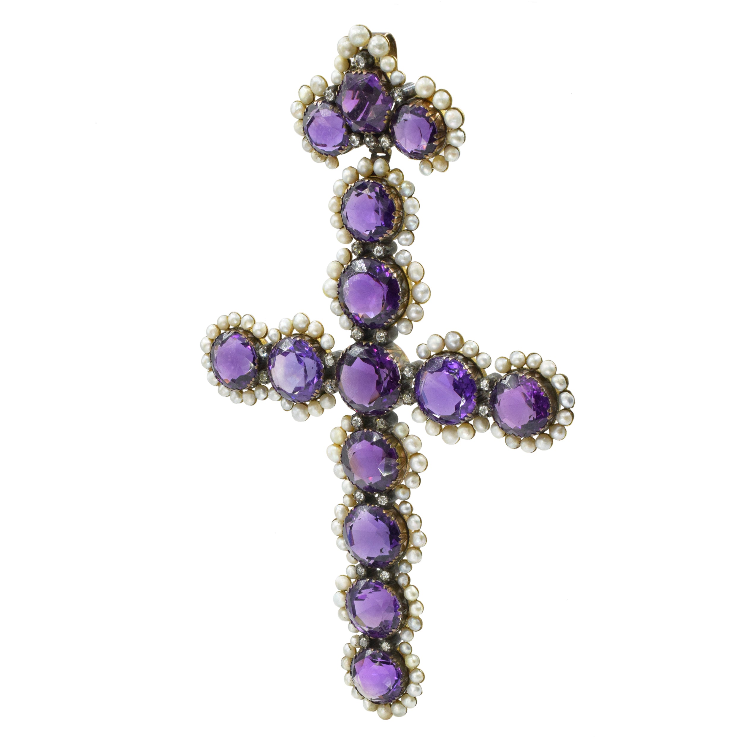 Antique Amethyst, Pearl & Diamond Cross Pendant
