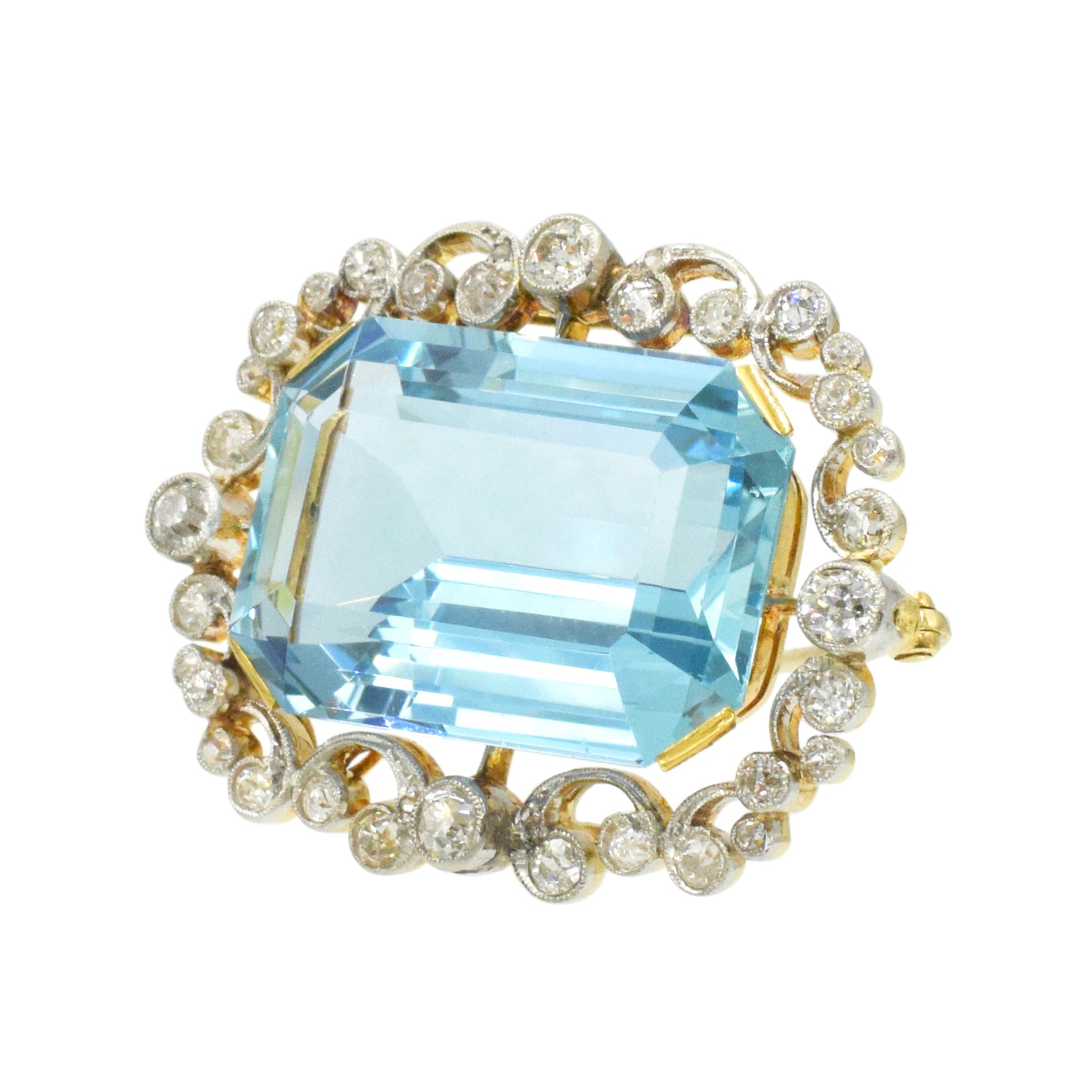 Edwardian 31.32ct Aquamarine & Diamond Brooch