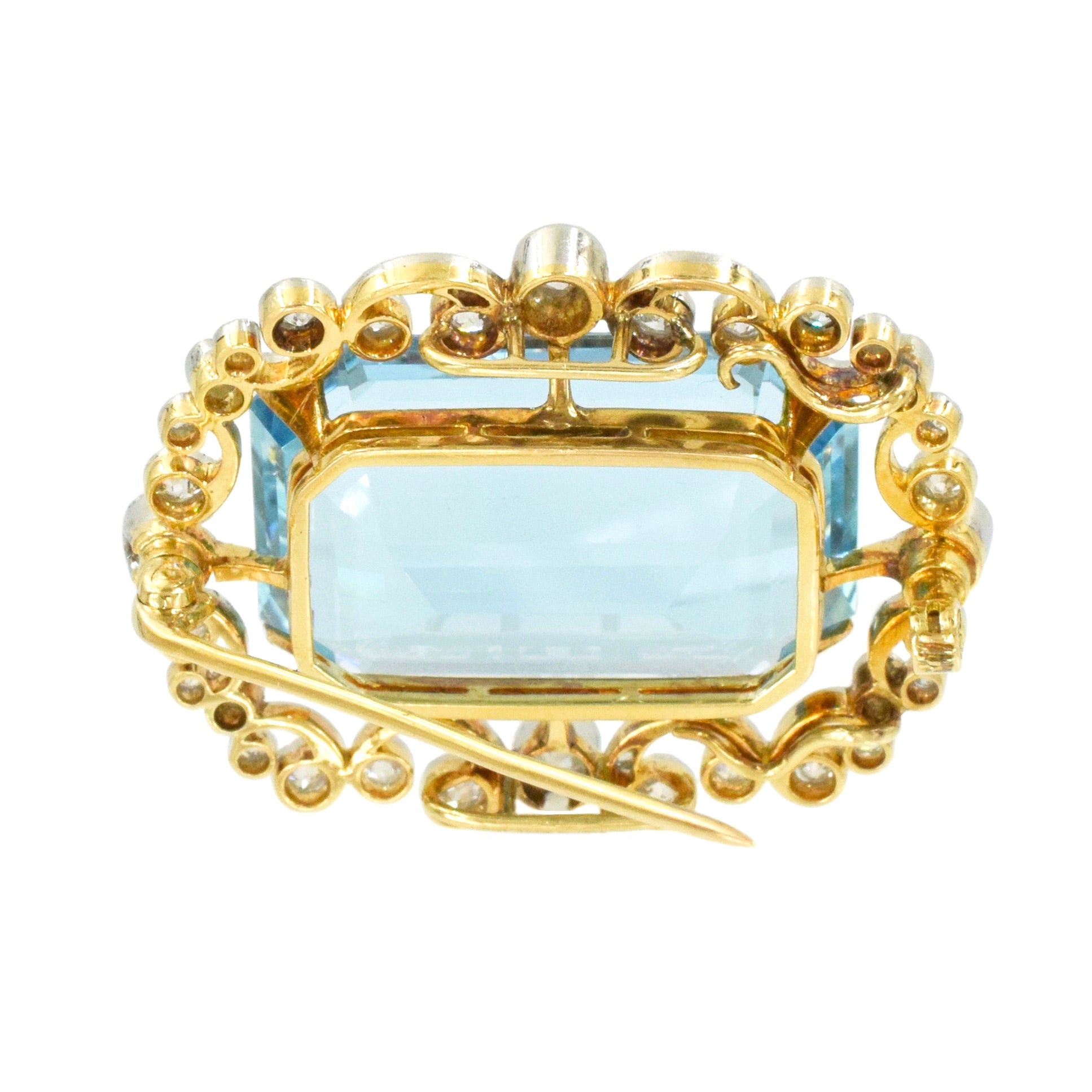 Edwardian 31.32ct Aquamarine & Diamond Brooch