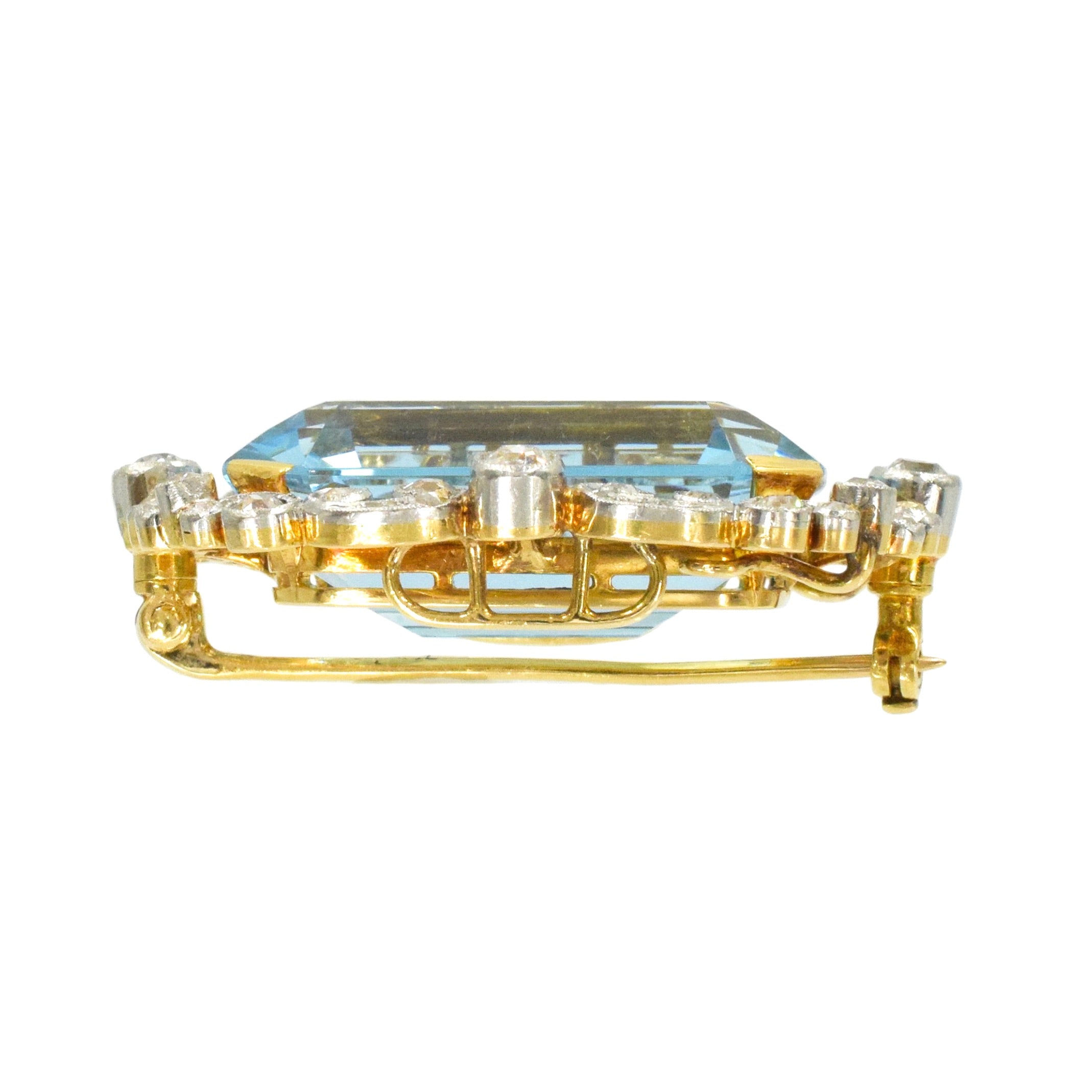 Edwardian 31.32ct Aquamarine & Diamond Brooch