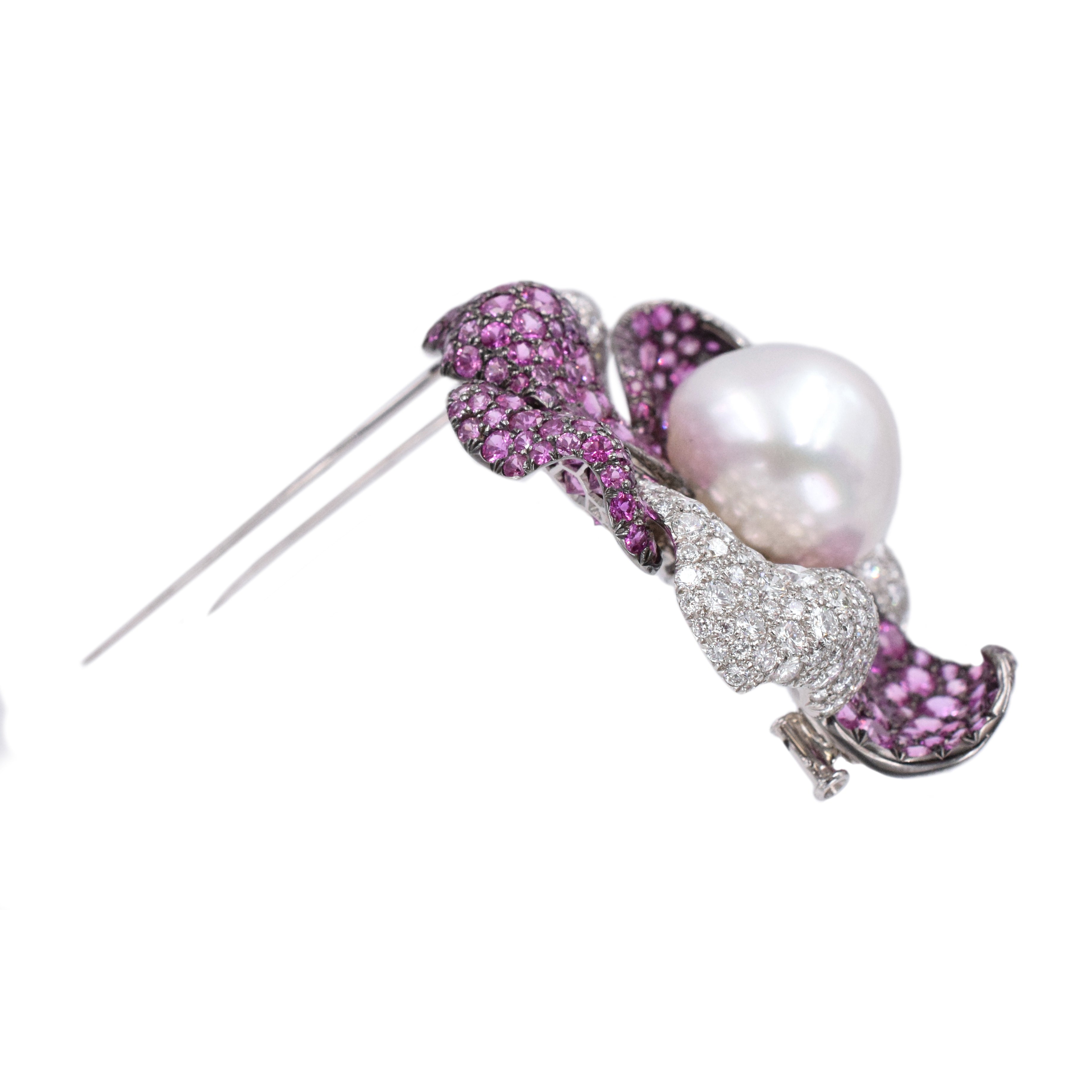 DeGrisogono Pearl, Diamond & Sapphire Flower Brooch In 18k Gold