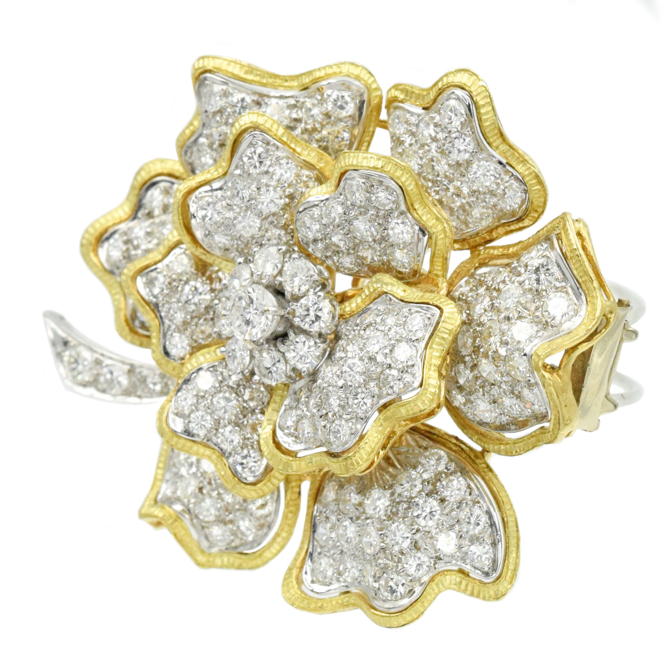 10ct Diamond Dahlia Flower Brooch in 18k Two-Tone Gold