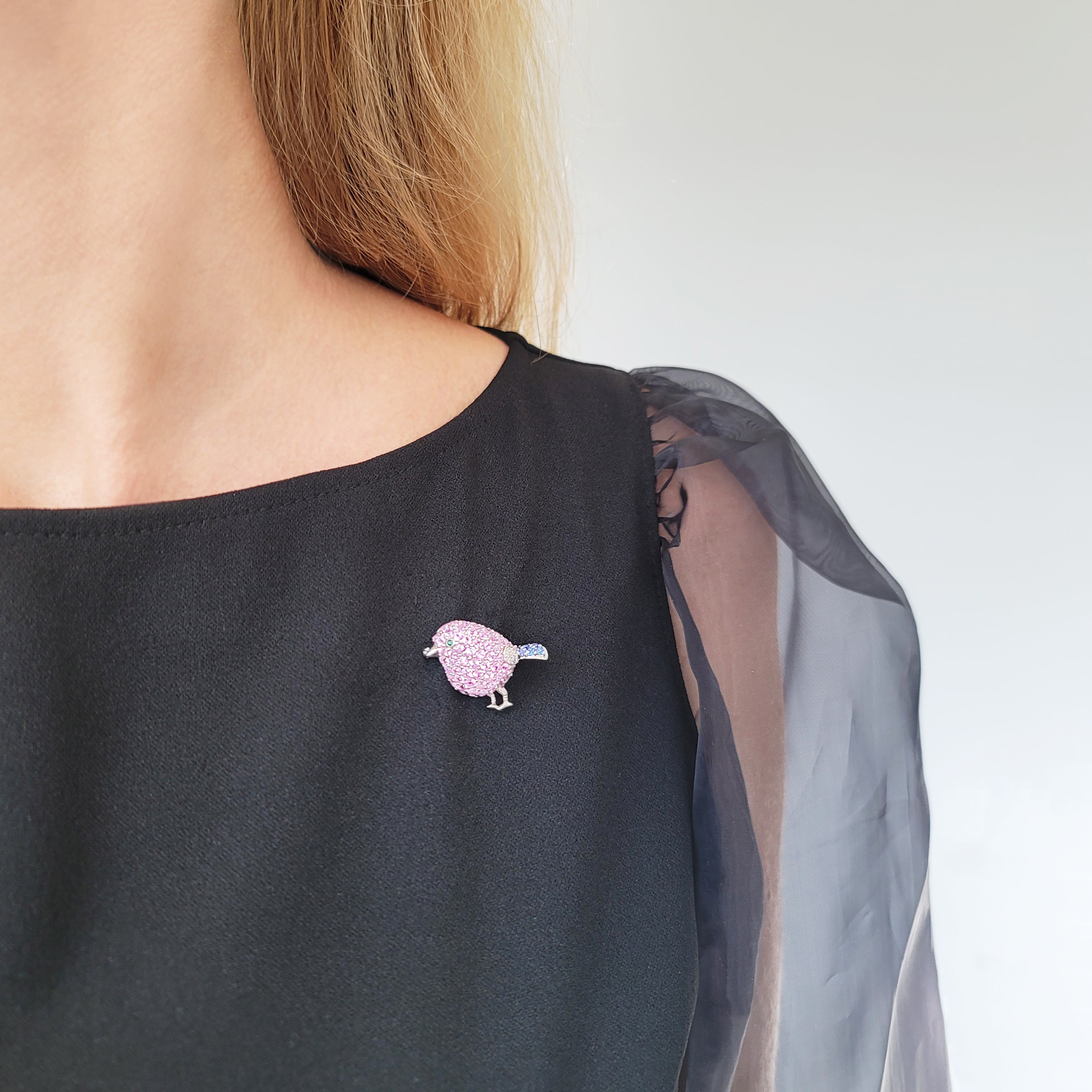 Whimsical Sapphire & Diamond Bird Brooch & Pendant
