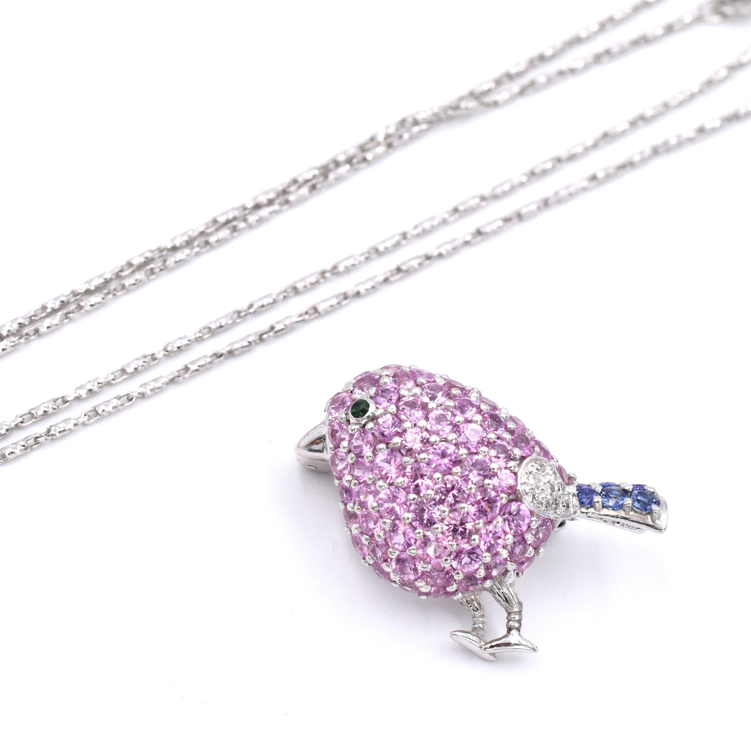 Whimsical Sapphire & Diamond Bird Brooch & Pendant