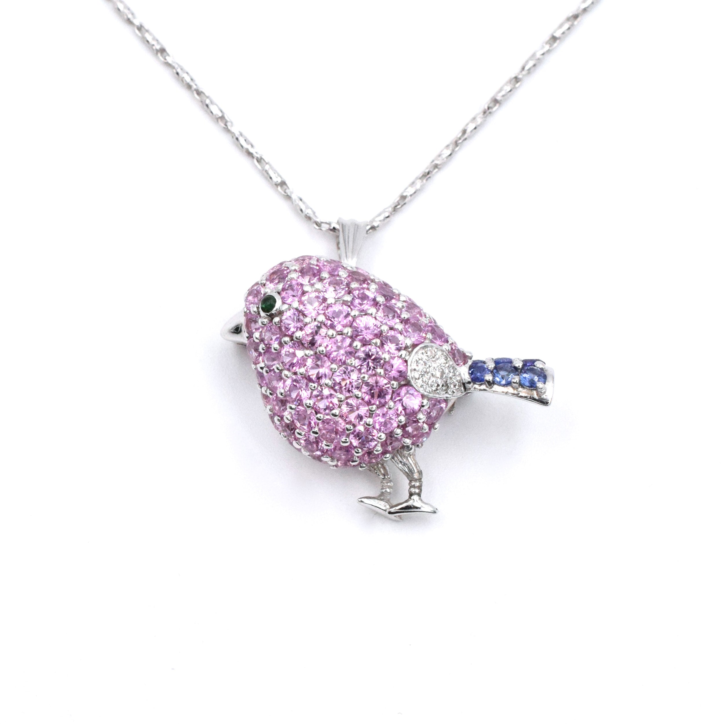 Whimsical Sapphire & Diamond Bird Brooch & Pendant