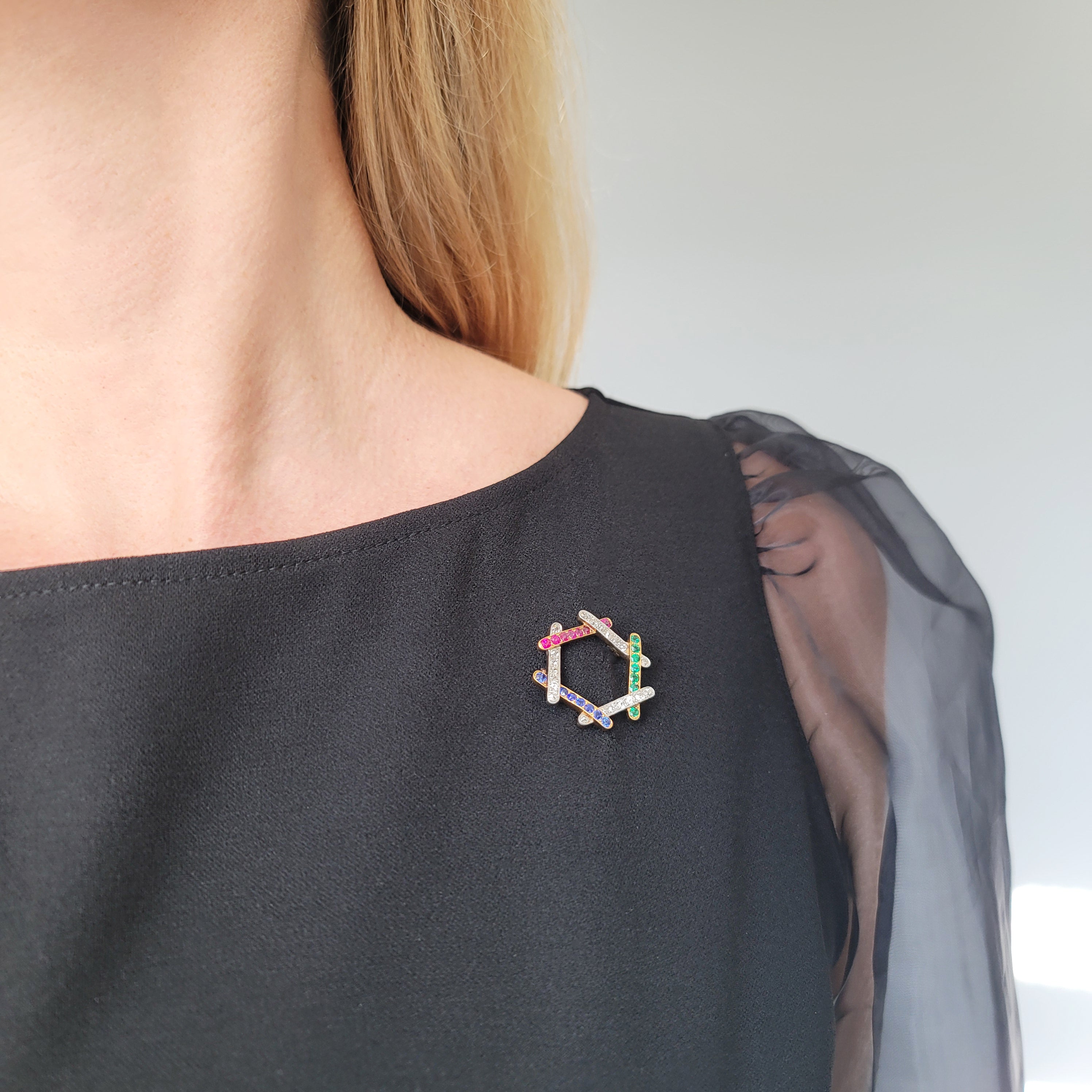 Antique Diamond & Multi-Color Gemstones Brooch