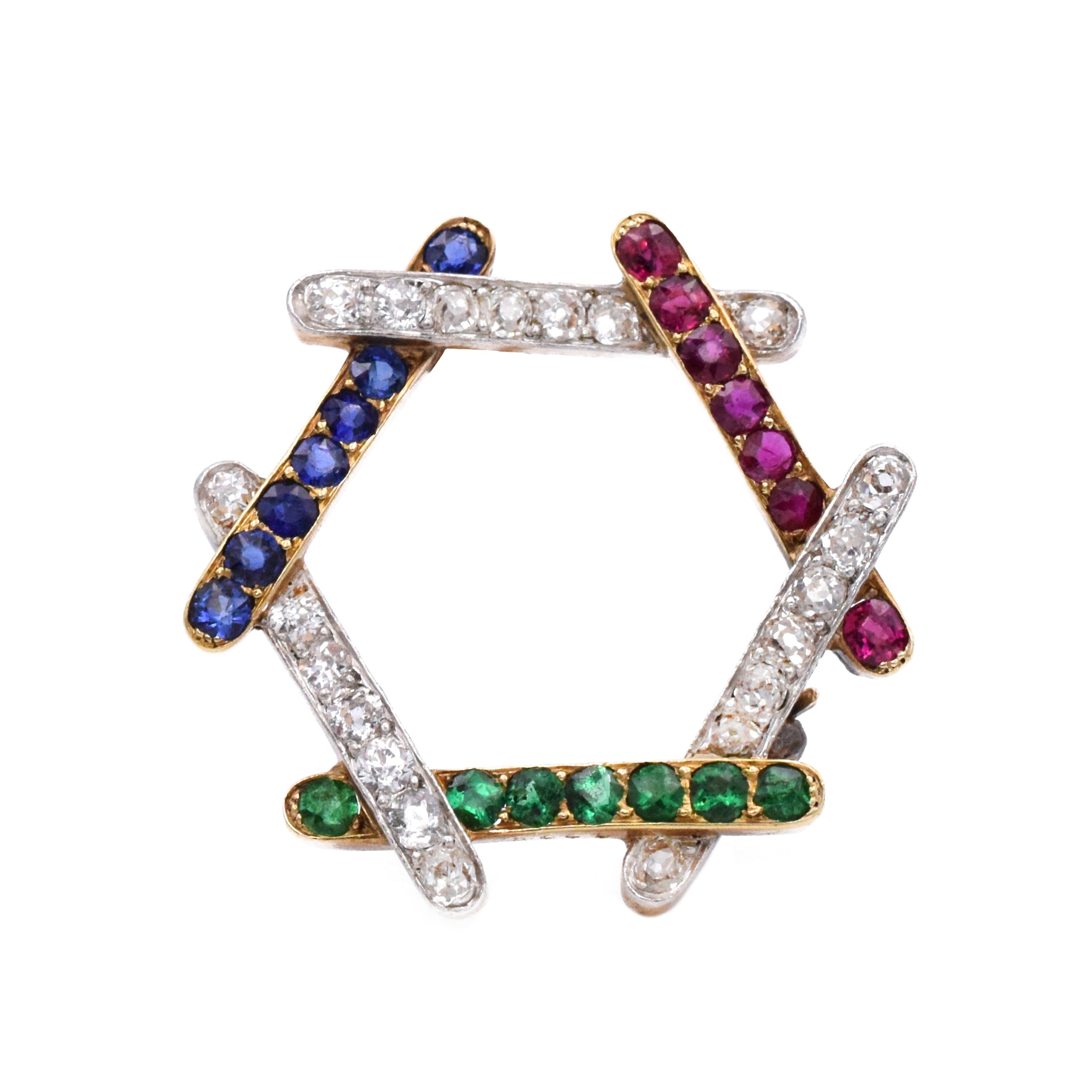 Antique Diamond & Multi-Color Gemstones Brooch