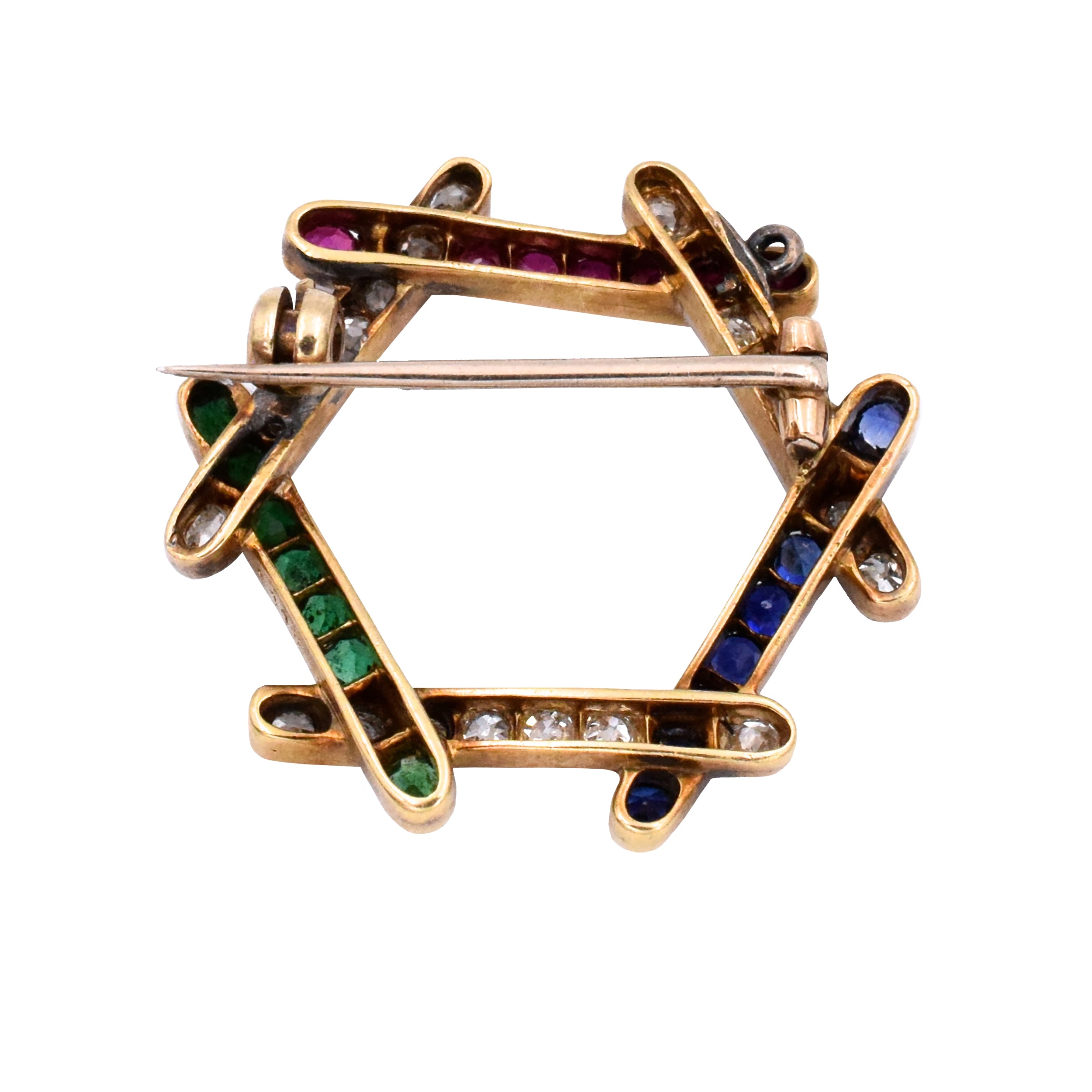 Antique Diamond & Multi-Color Gemstones Brooch