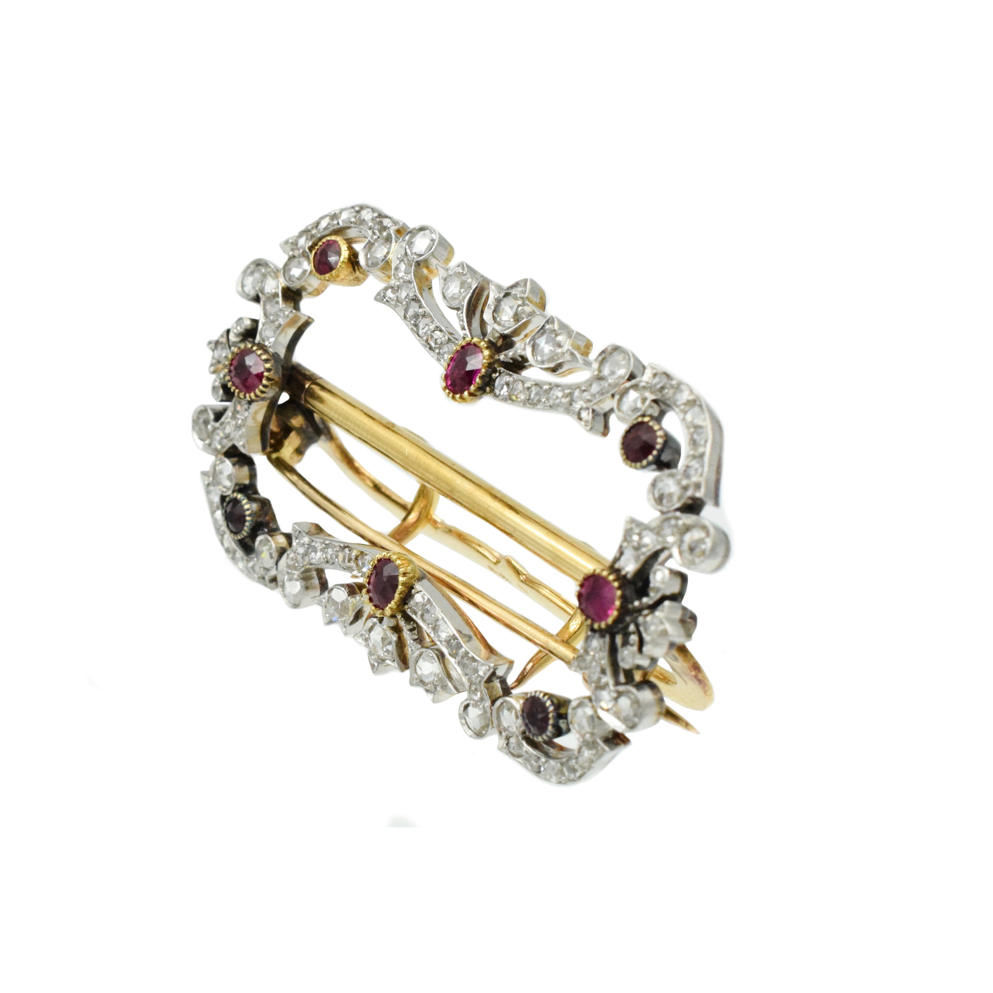 1890's Victorian Diamond and Ruby Brooch and Belt Buckle