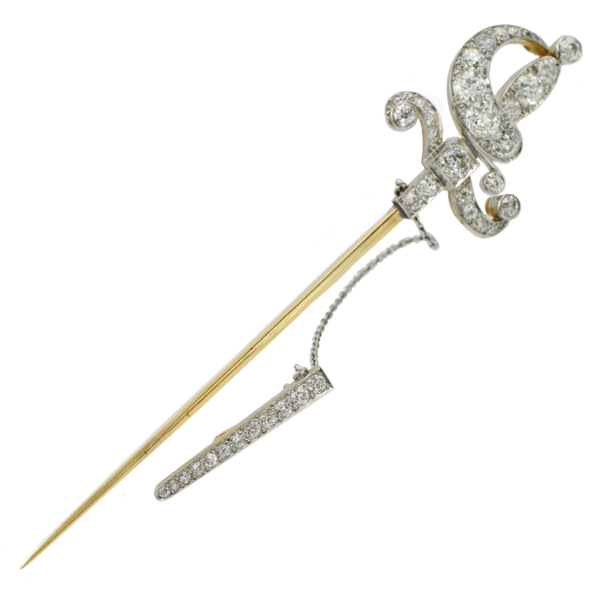 Victorian Diamond Saber Sword Lapel Pin