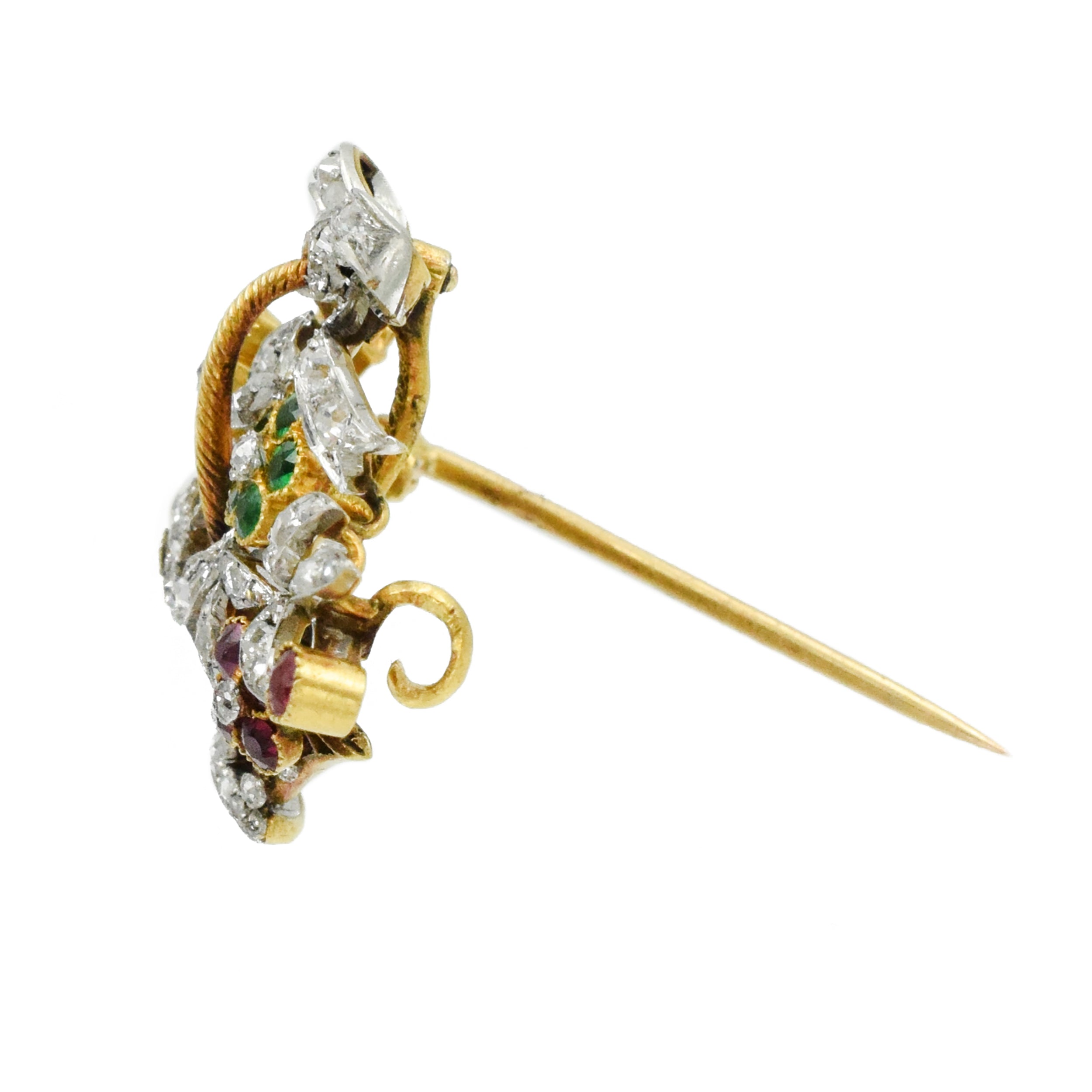 Edwardian Diamond, Emerald & Ruby Flower Basket Brooch