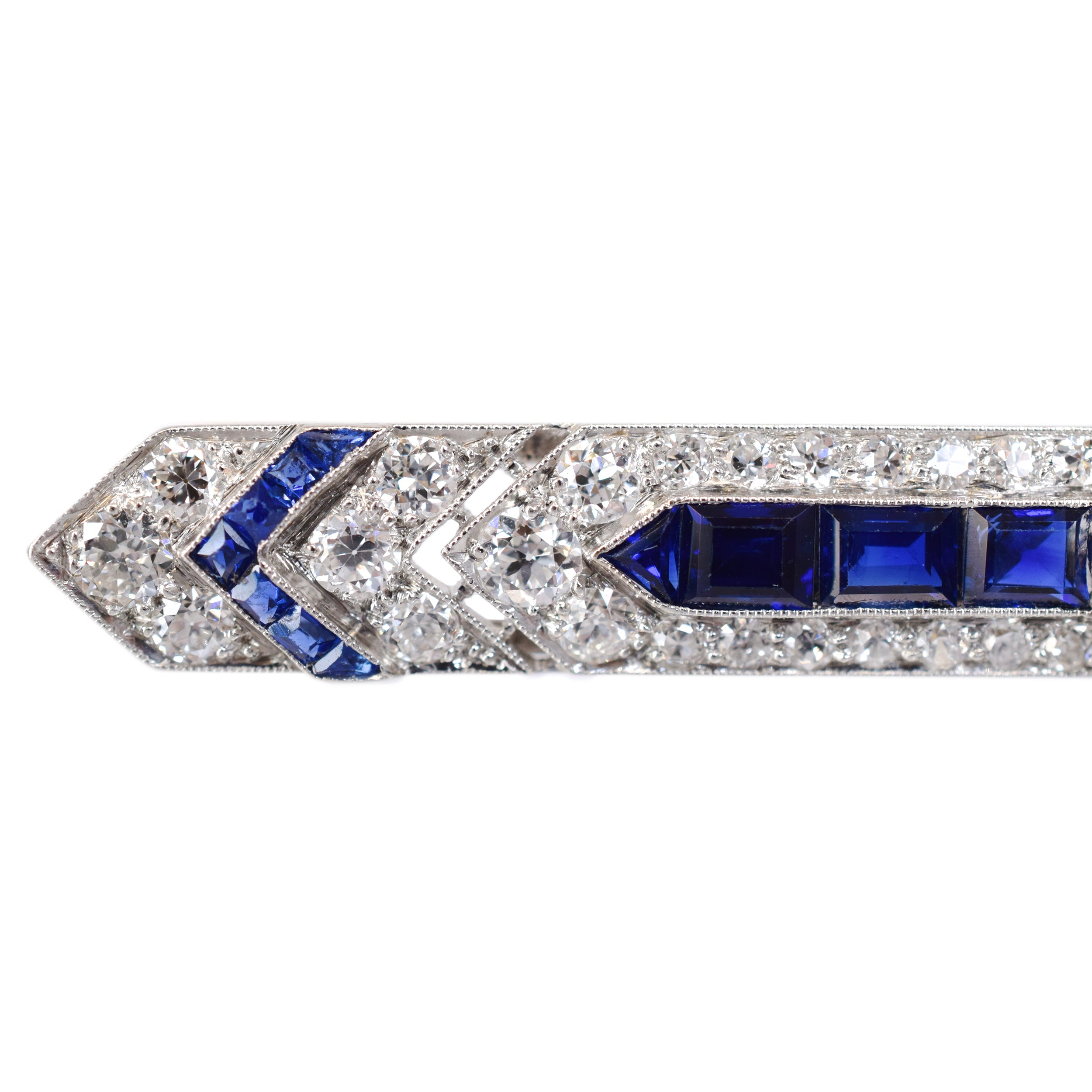 Art Deco 3ct Diamond & 1.50ct Sapphire Lapel Pin In Platinum