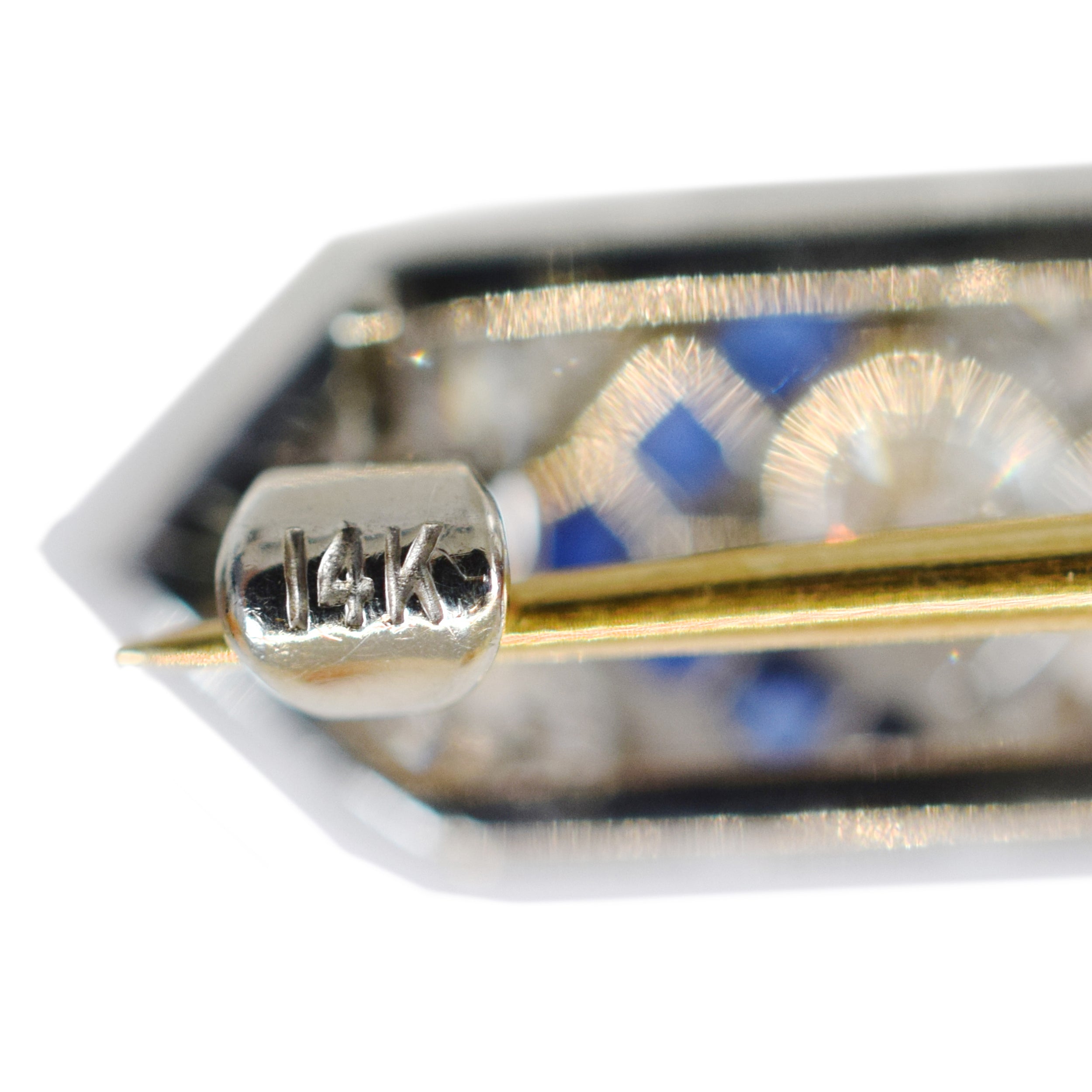 Art Deco 3ct Diamond & 1.50ct Sapphire Lapel Pin In Platinum