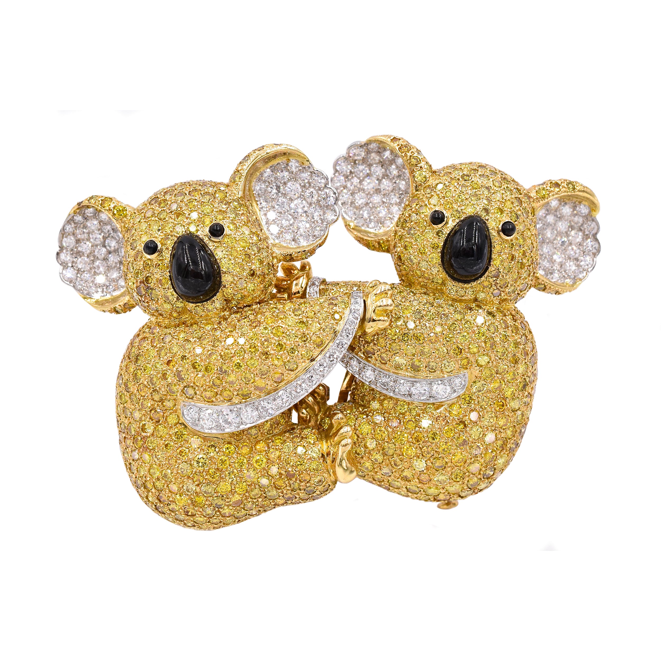 1990's Graff Yellow Diamond Two Koala Bears Detachable Brooch