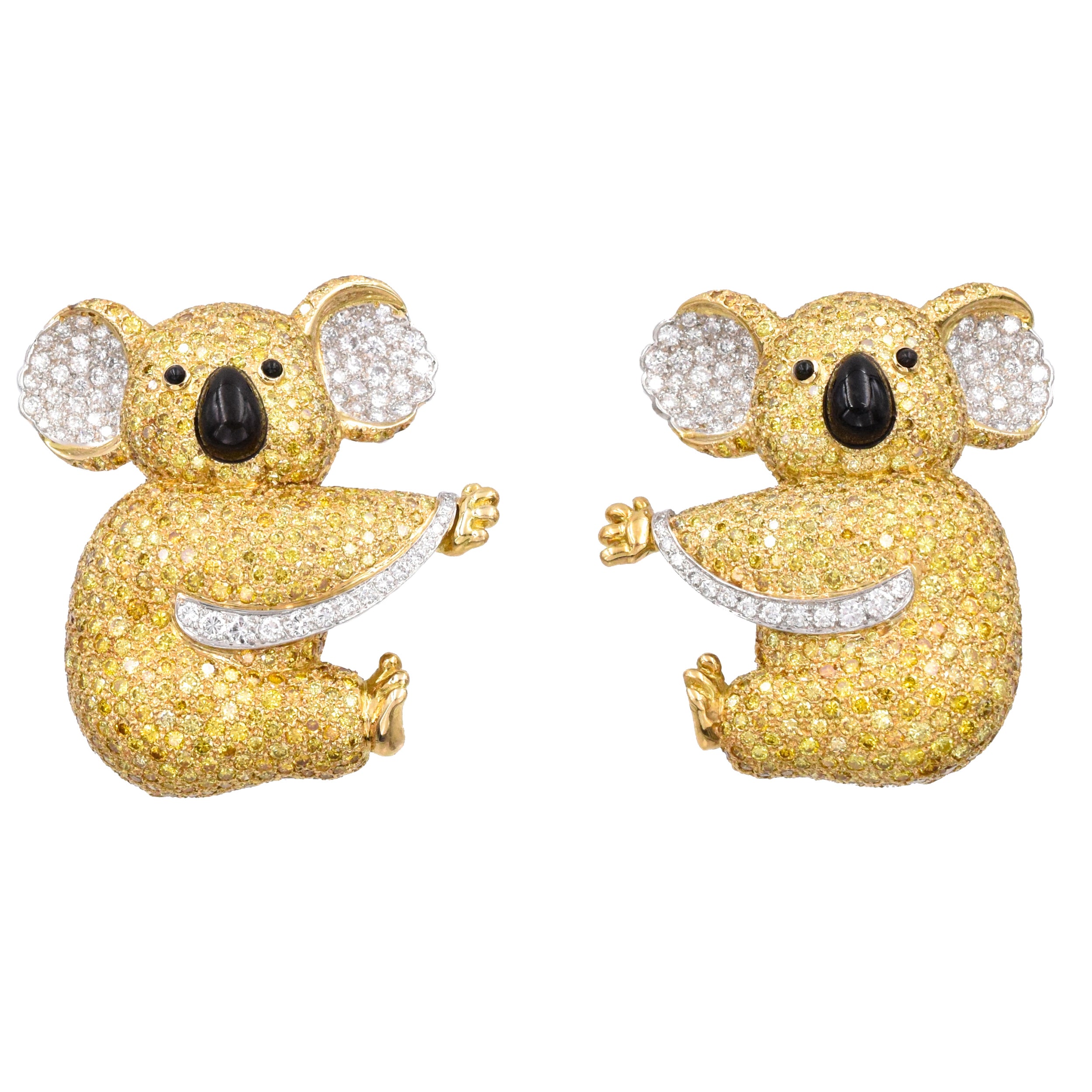 1990's Graff Yellow Diamond Two Koala Bears Detachable Brooch