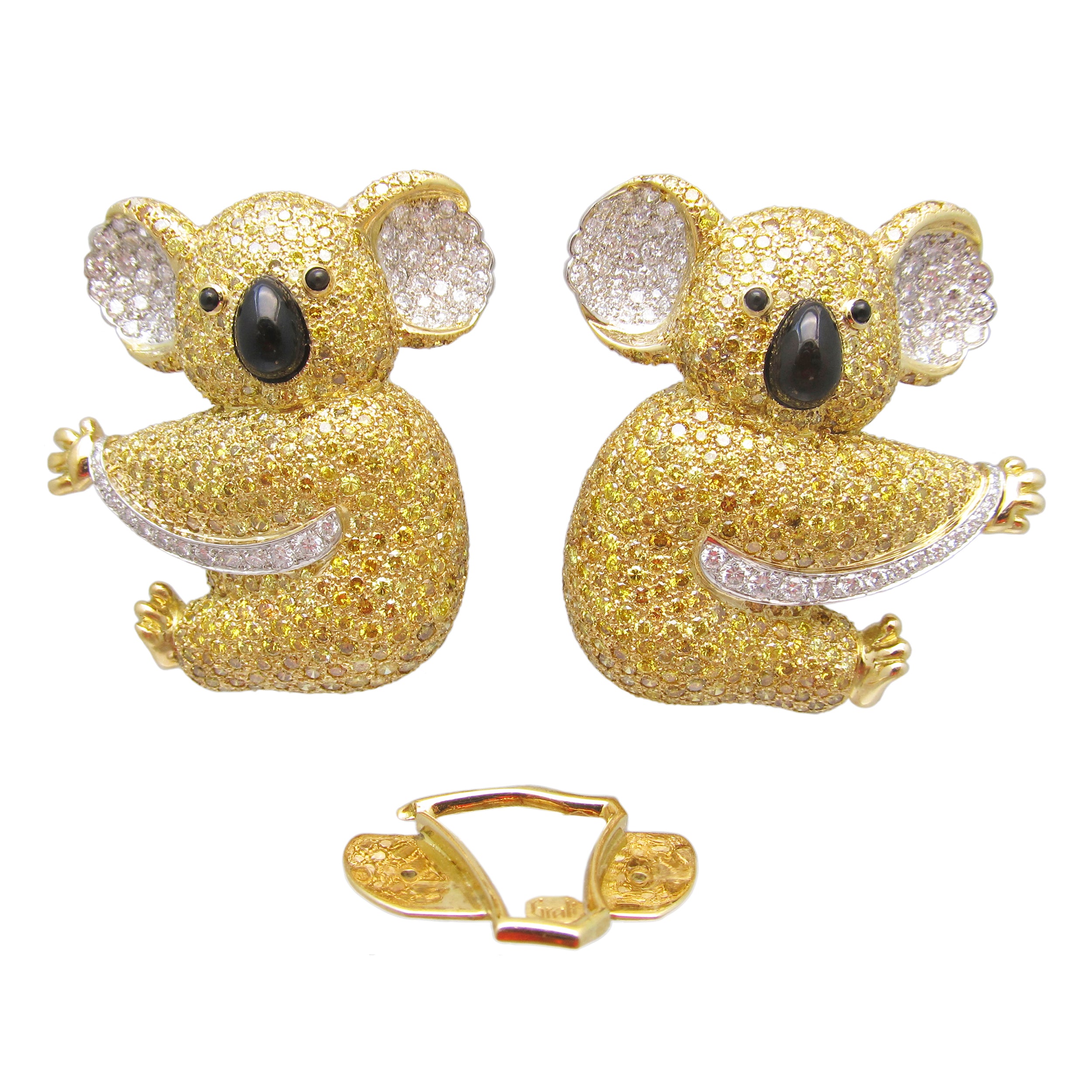1990's Graff Yellow Diamond Two Koala Bears Detachable Brooch